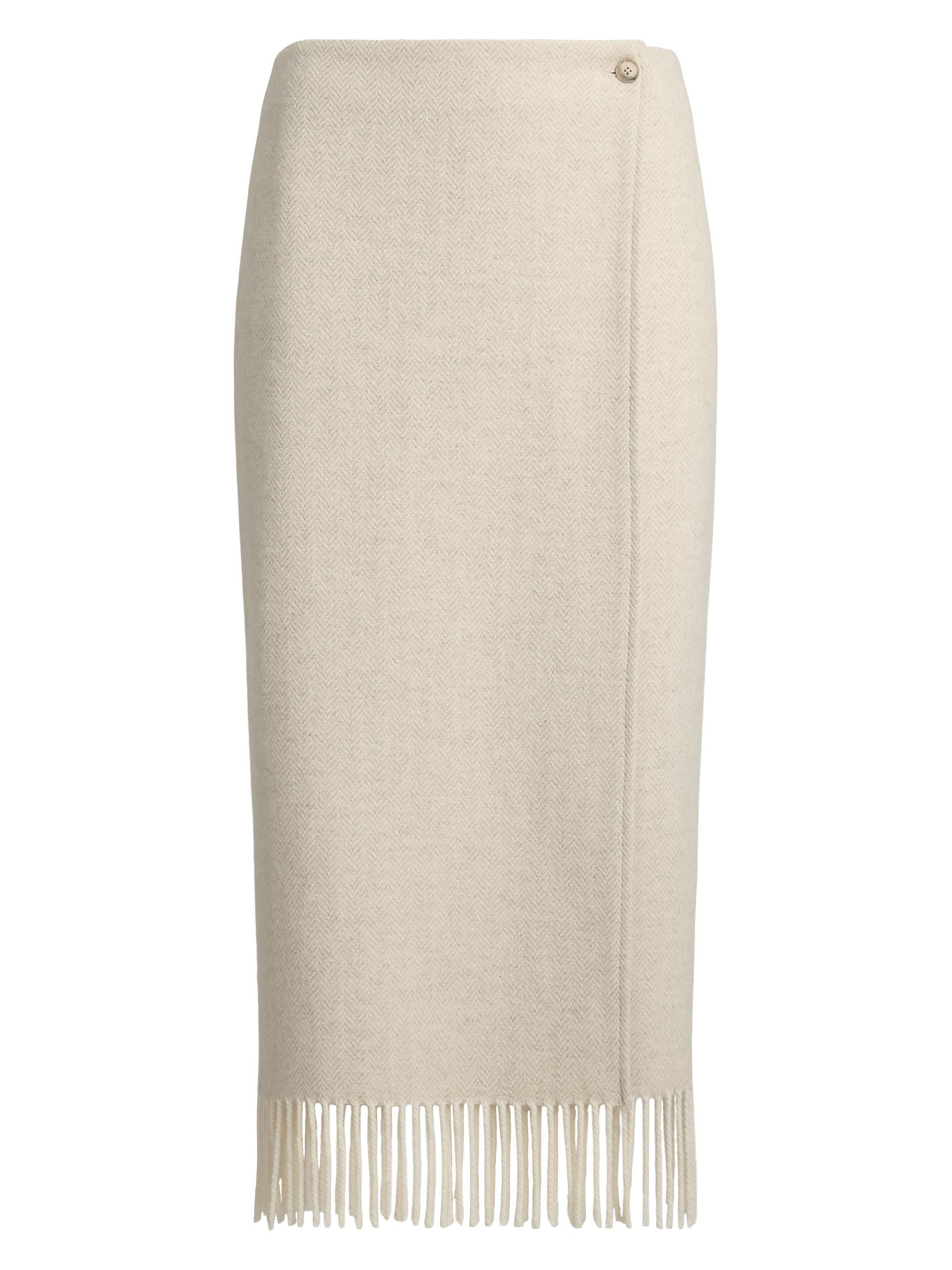 Polo Ralph Lauren Women's Herringbone Wool Fringe Pencil Skirt - Cream Herringbone