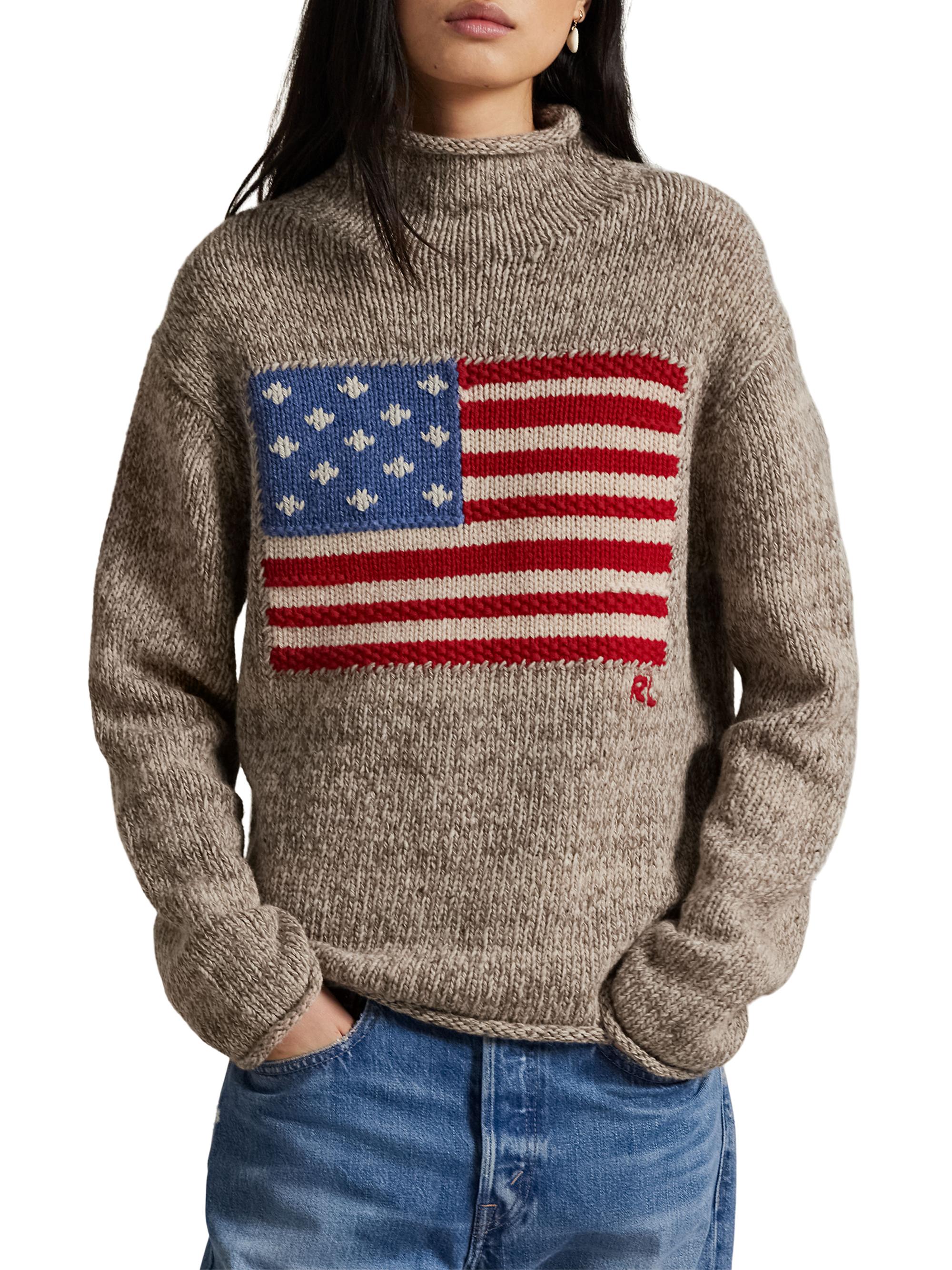 Polo Ralph Lauren Women's American Flag Funnel Neck Sweater - Natural Multi