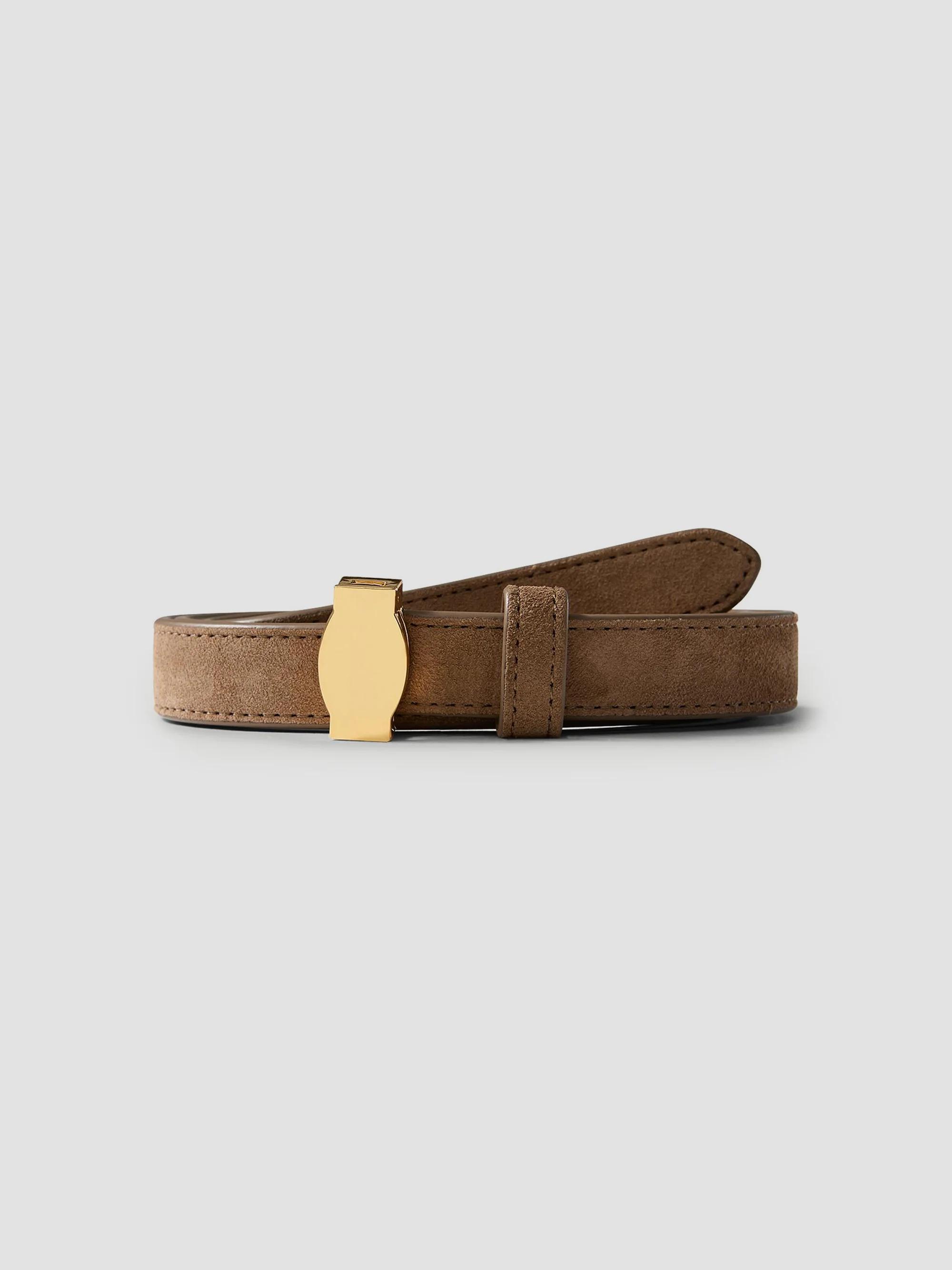 Veronica Beard Tan Suede Belt with Silver Moon Buckle Arch Suede Belt in Tan | Veronica Beard main image 4