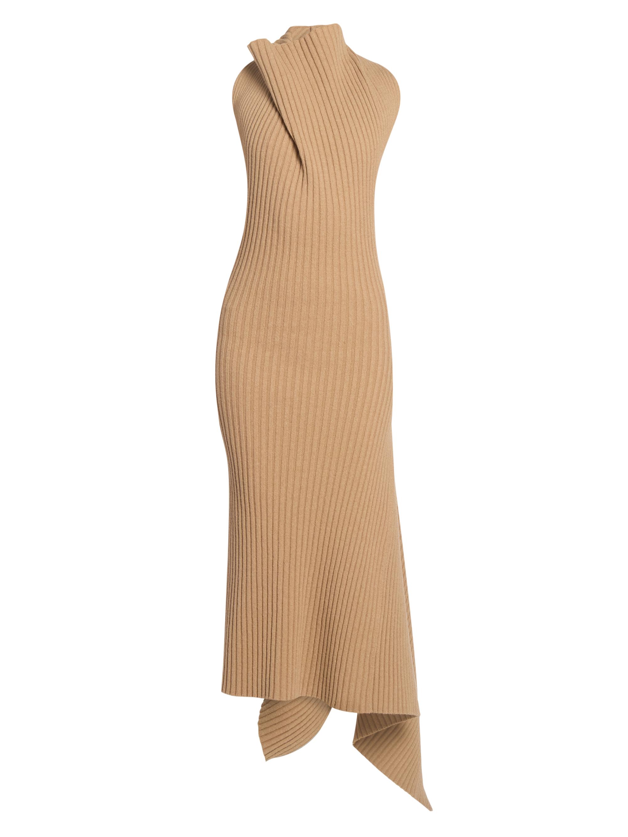 Victoria Beckham Women's Draped Ribbed Stretch-Wool Maxi Dress - Dark Caramel