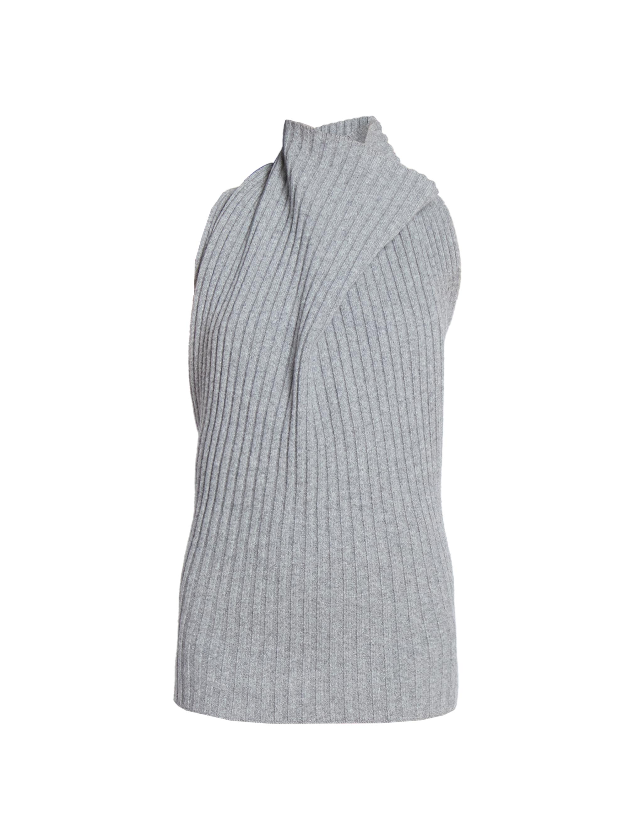 Victoria Beckham Women's Draped Ribbed Stretch-Wool Top - Grey Melange