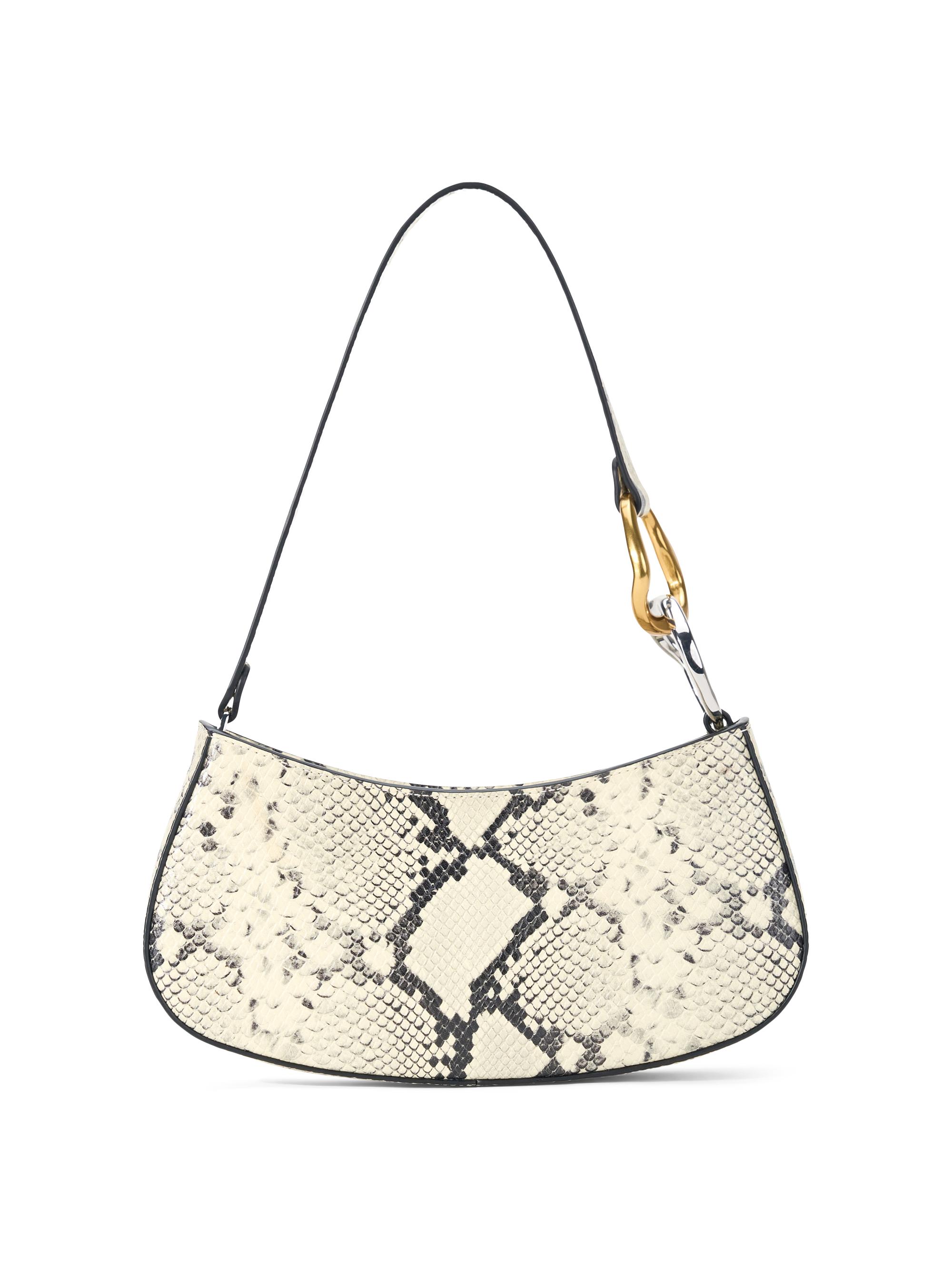 Staud Women's Ollie Snakeskin-Print Leather Shoulder Bag - White Snake