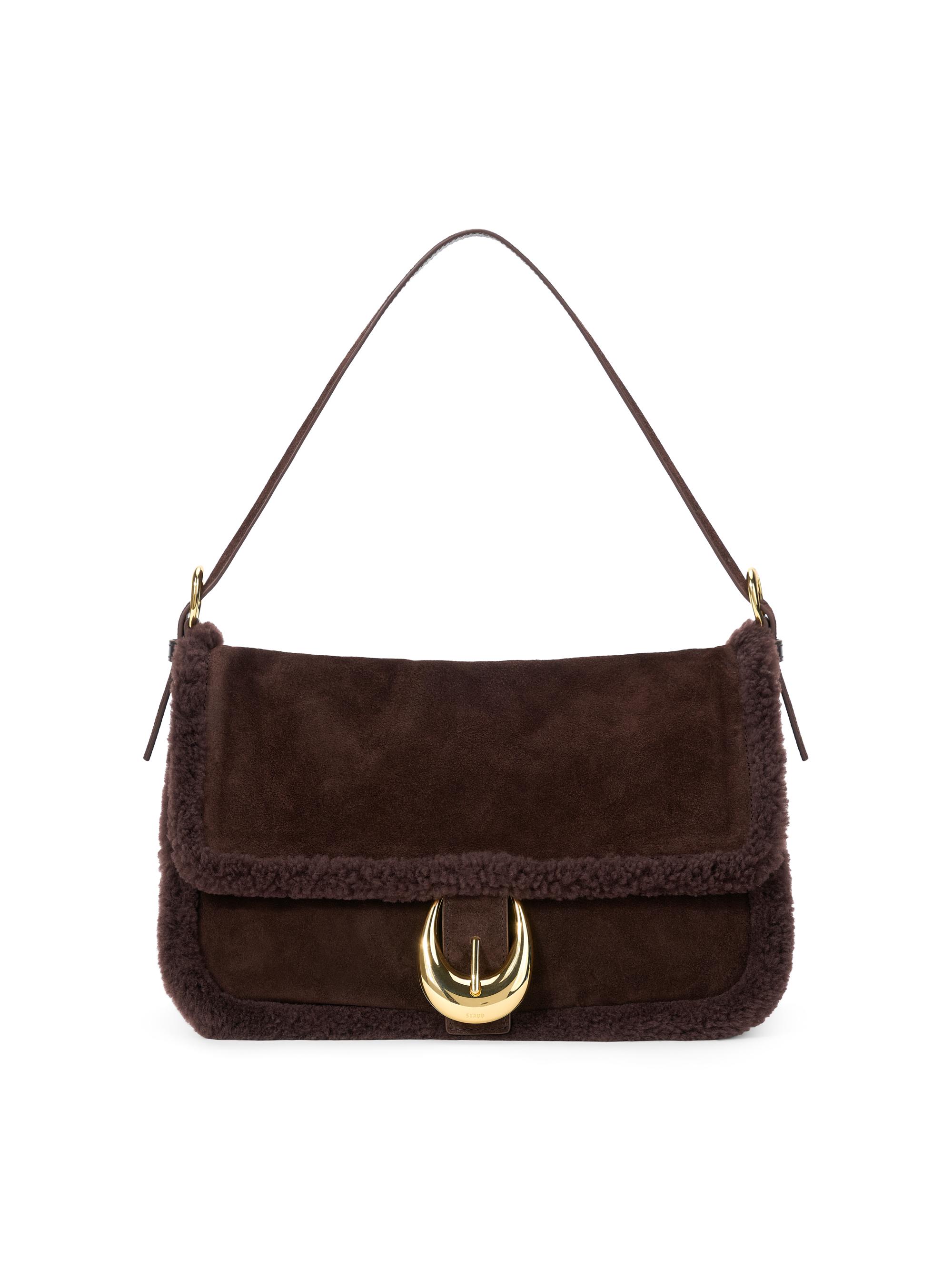 Staud Women's  Harlow Shearling-Trim Suede Bag - Espresso