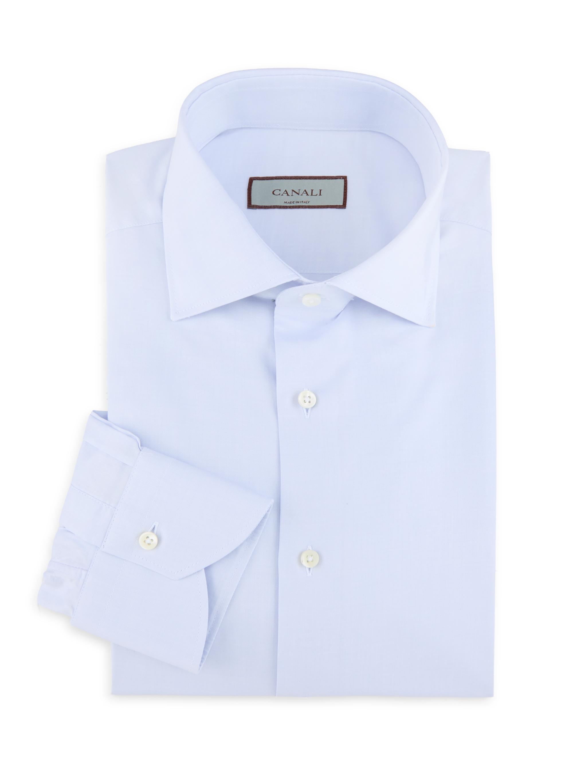 Canali Men's Modern Fit Cotton Dress Shirt - Light Blue