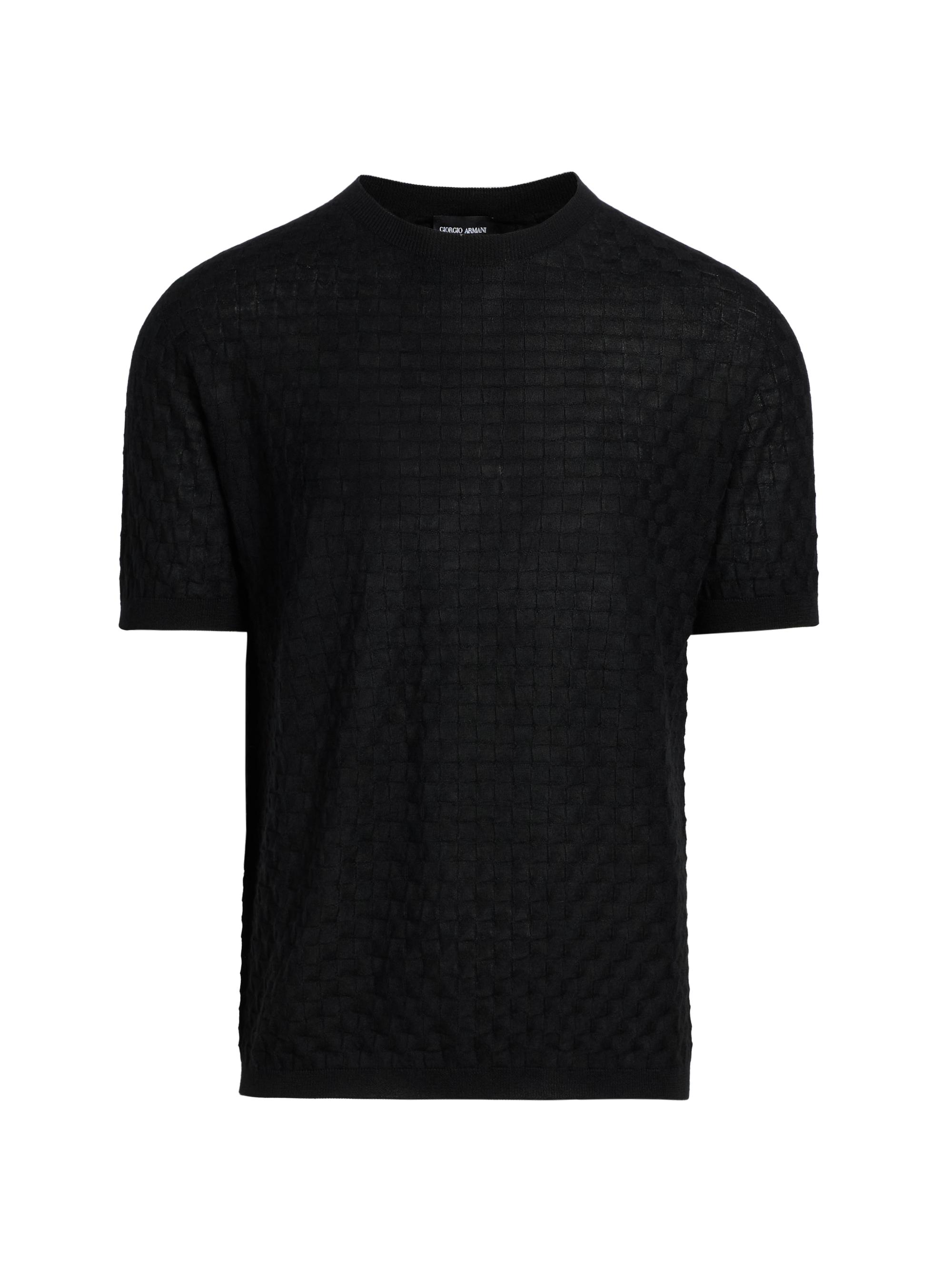 Giorgio Armani Men's Textured Knit Cashmere-Silk Crewneck Sweater - Black