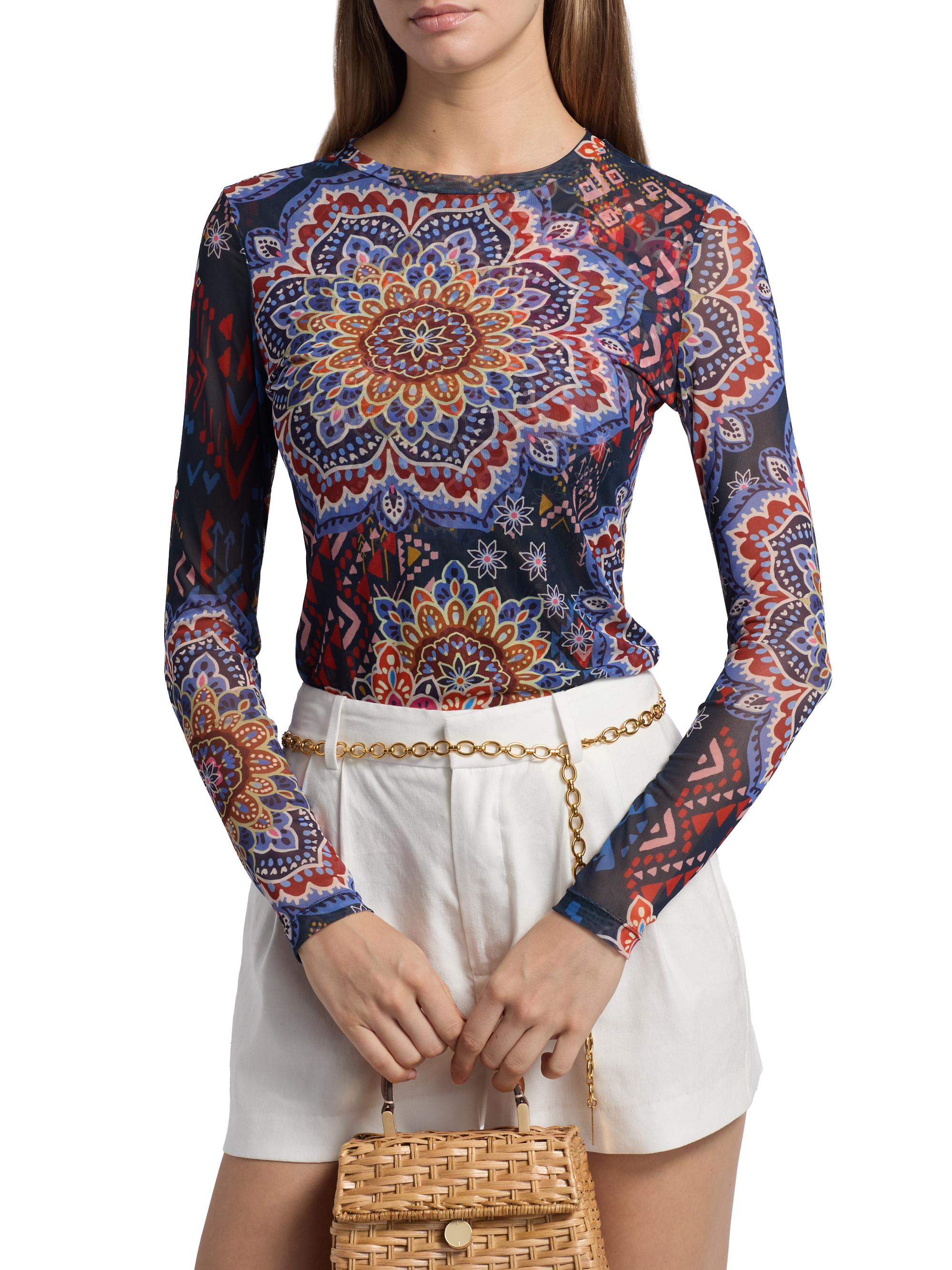 Johnny Was Natalie Padma Long-Sleeve Mesh Top | Saks Fifth Avenue