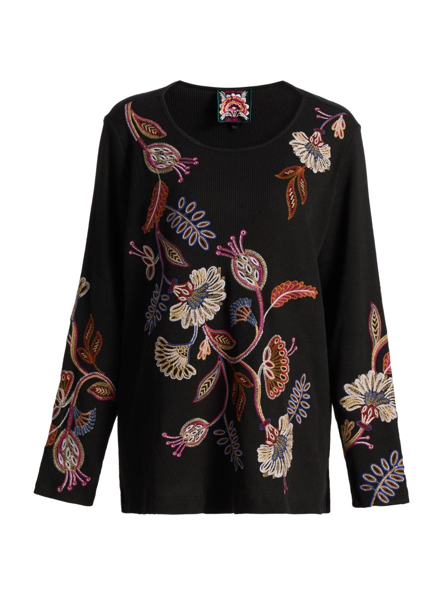 Johnny Was Women's Embroidered Paisley Waffle-knit T-shirt In Black