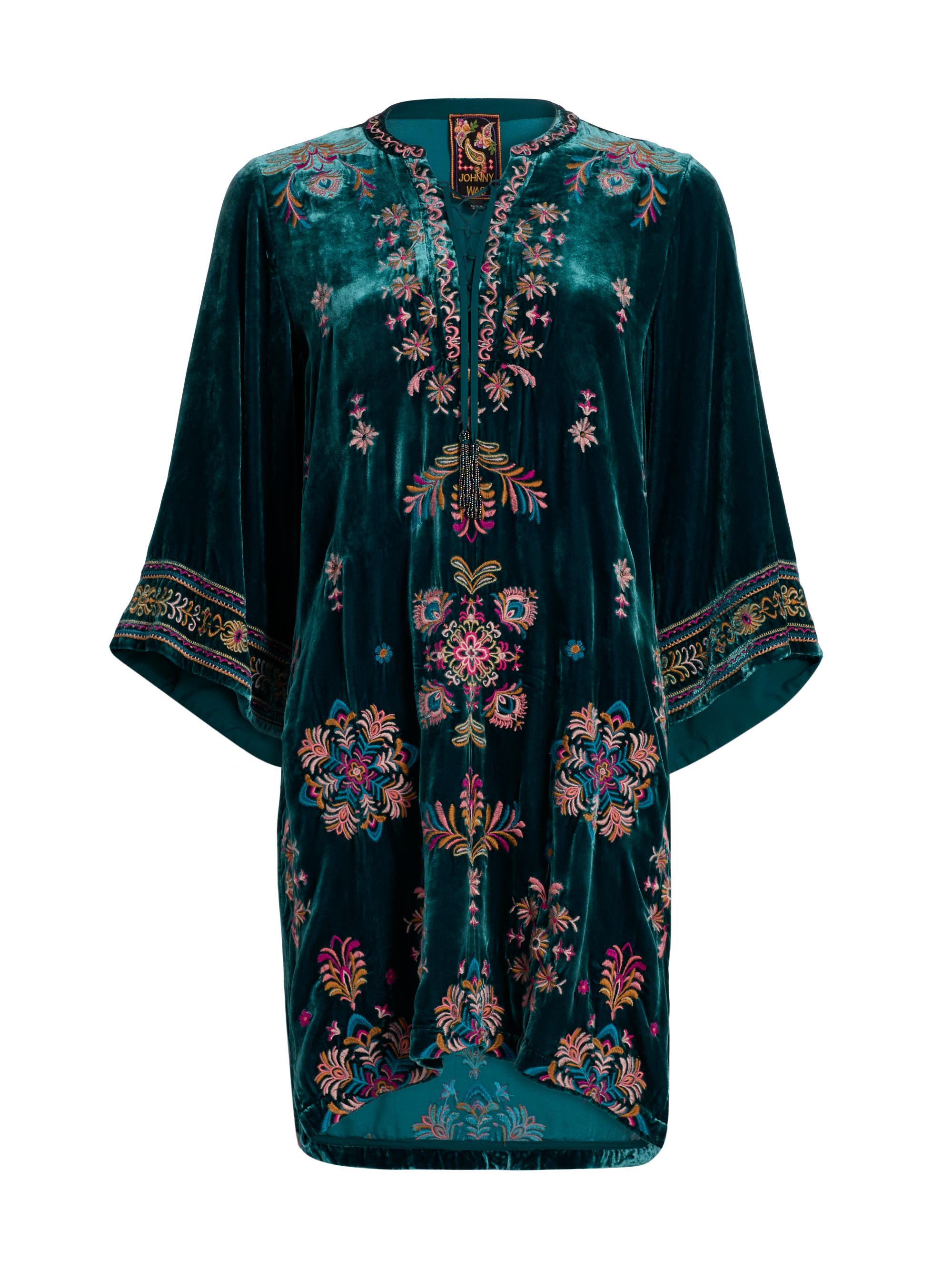 Johnny Was Women's Brandi Velvet Embroidered Minidress - Peacock