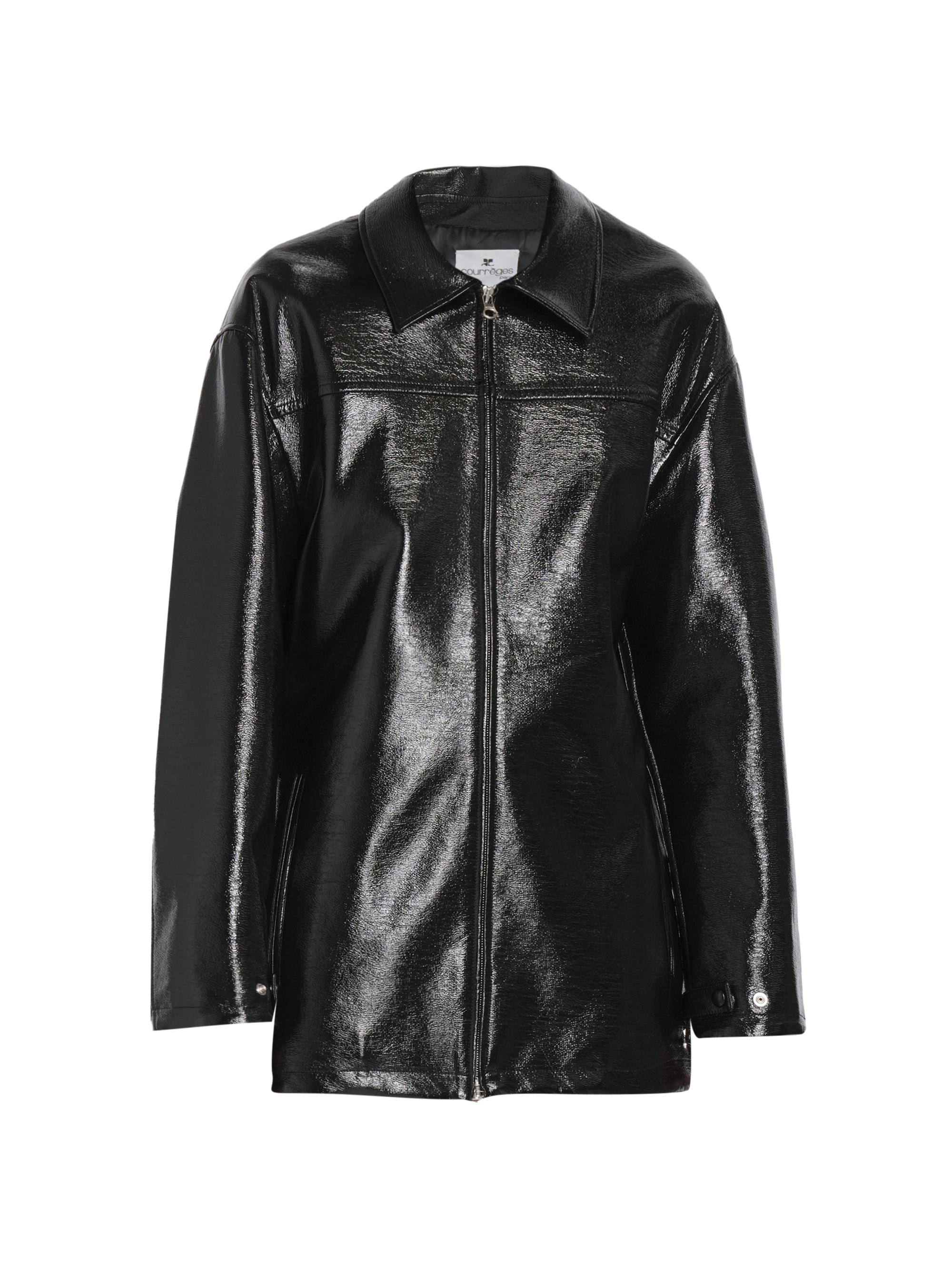 Courreges Women's Vinyl Maxi Bomber Jacket - Black