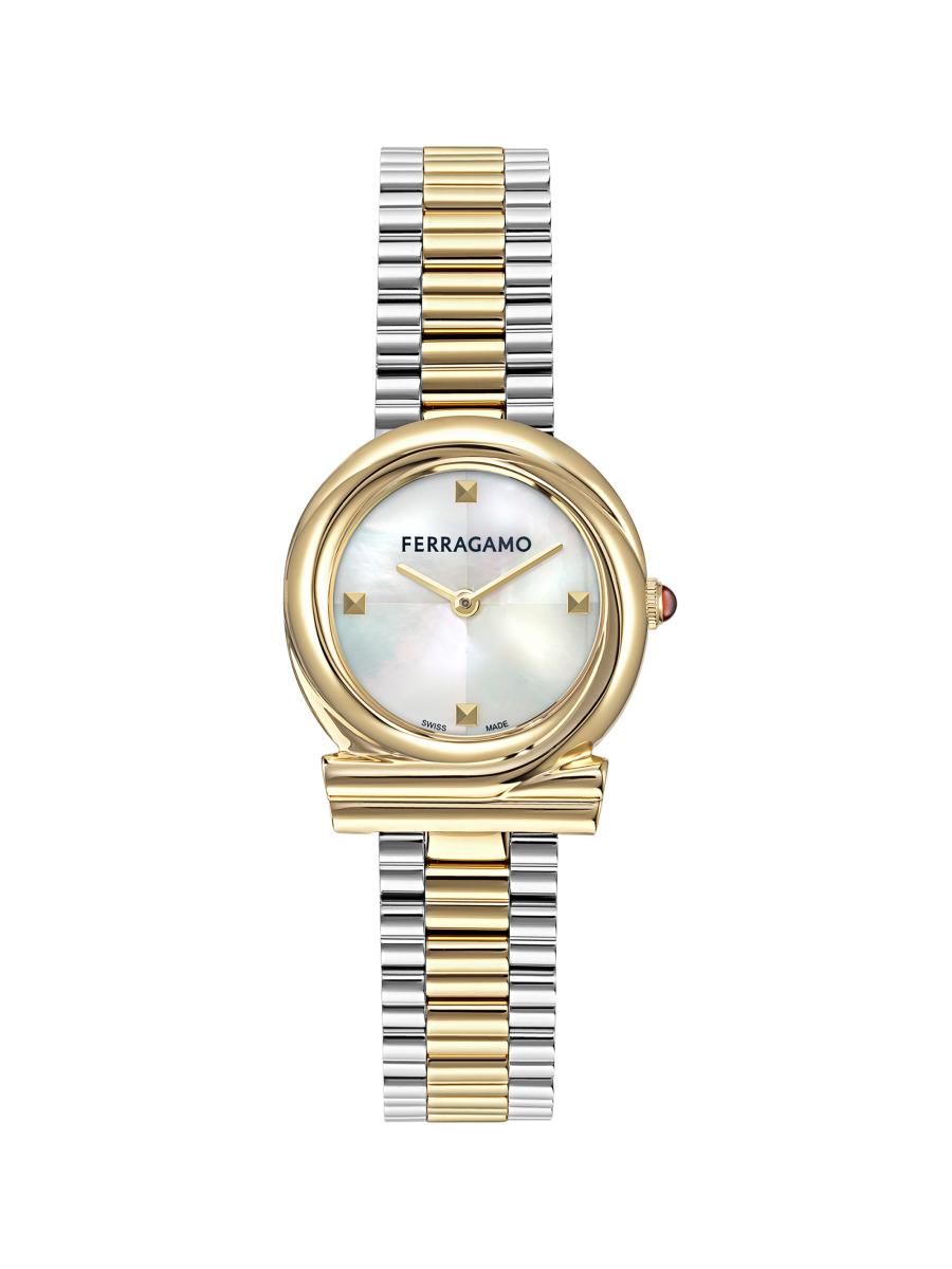 FERRAGAMO Gancini Twisted Two-Tone Goldtone Stainless Steel