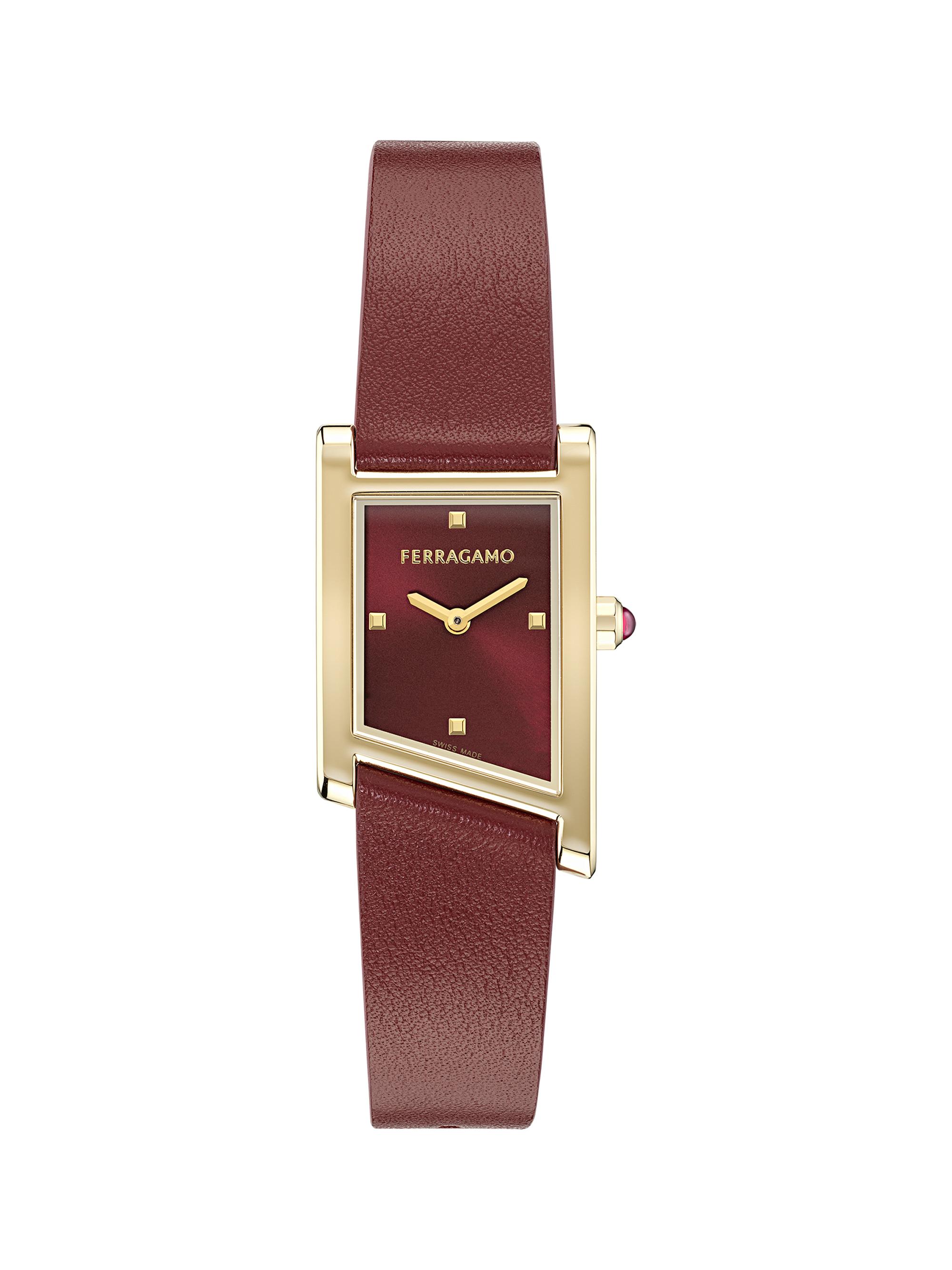 FERRAGAMO Women's Ferragamo Asymetrique IP Gold & Leather Strap Rectangular Watch/22MM x 36MM - Yellow Gold