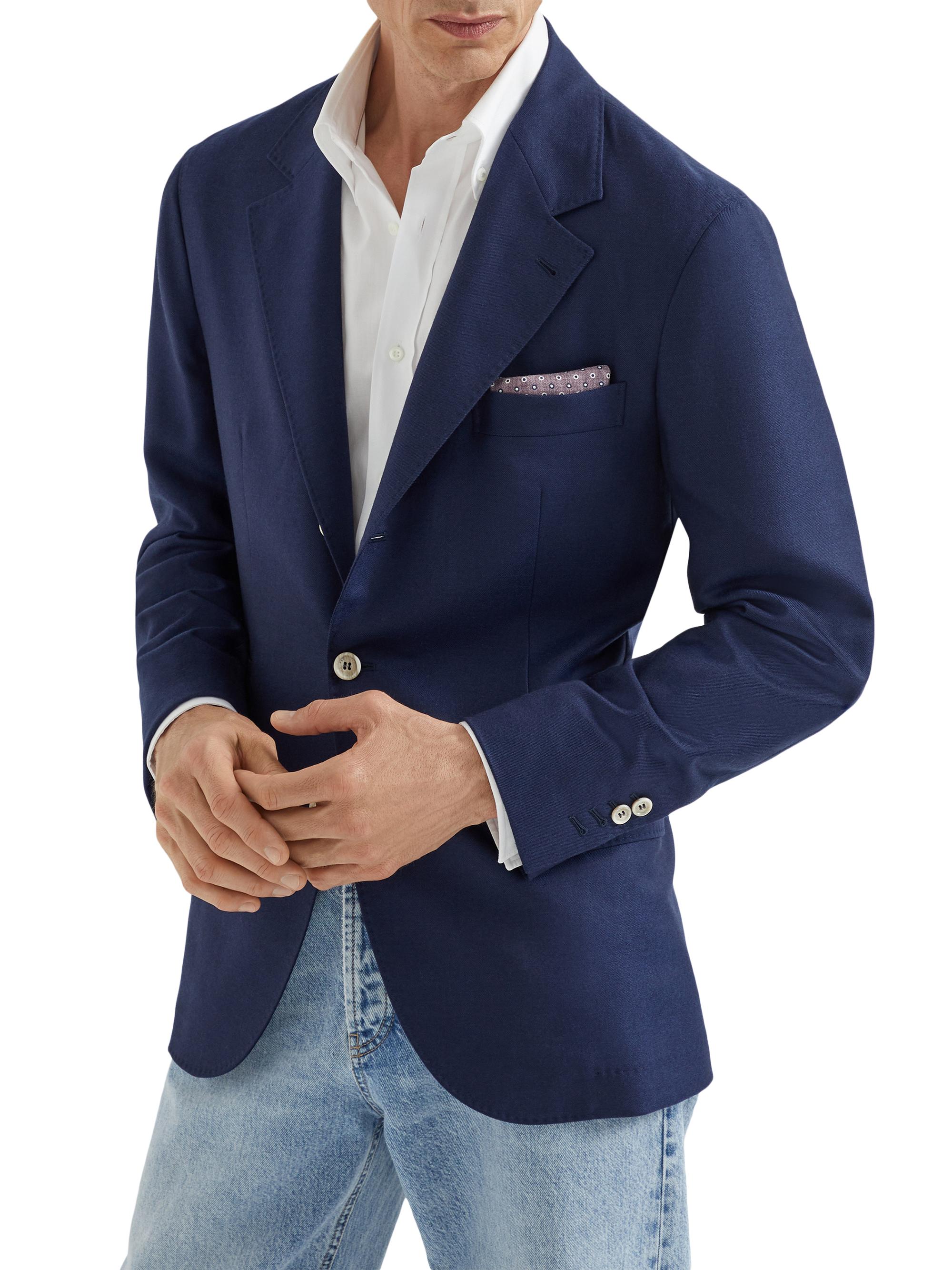 Brunello Cucinelli Men's Lightweight Cashmere Twill Deconstructed Blazer - Avio Blue