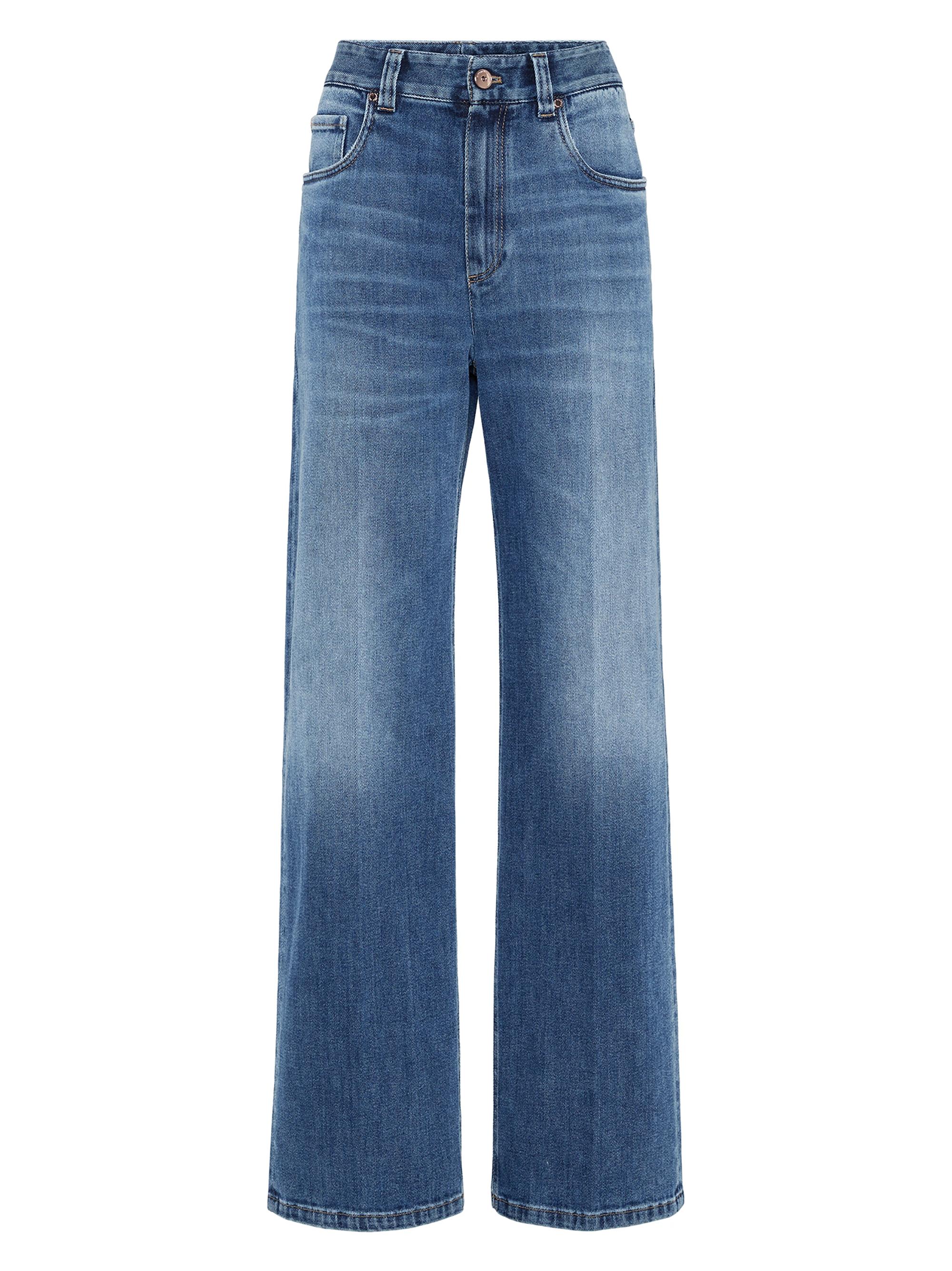 Brunello Cucinelli Women's Comfort Cotton Denim Contemporary Loose Trousers with Monili - Denim