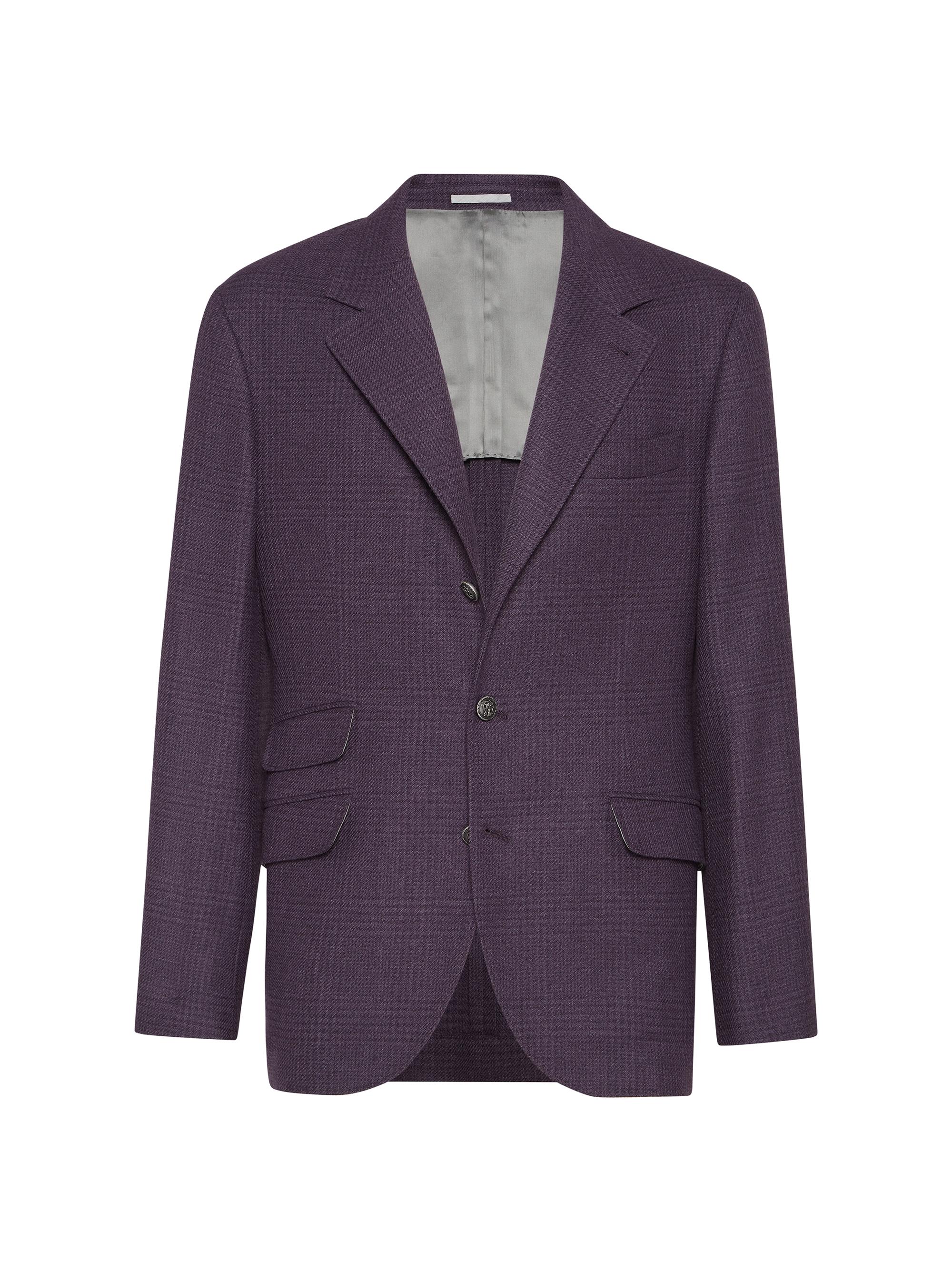 Brunello Cucinelli Men's Tone on Tone Prince of Wales Deconstructed Cavallo Blazer - Purple