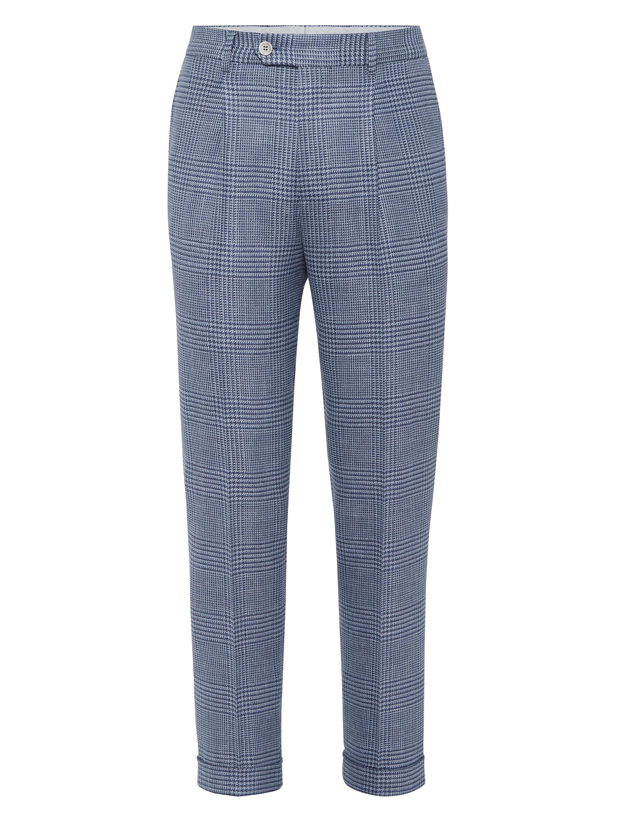 Brunello Cucinelli Men's Comfort Wool, Silk and Linen Prince of Wales Leisure Fit Trousers - Denim