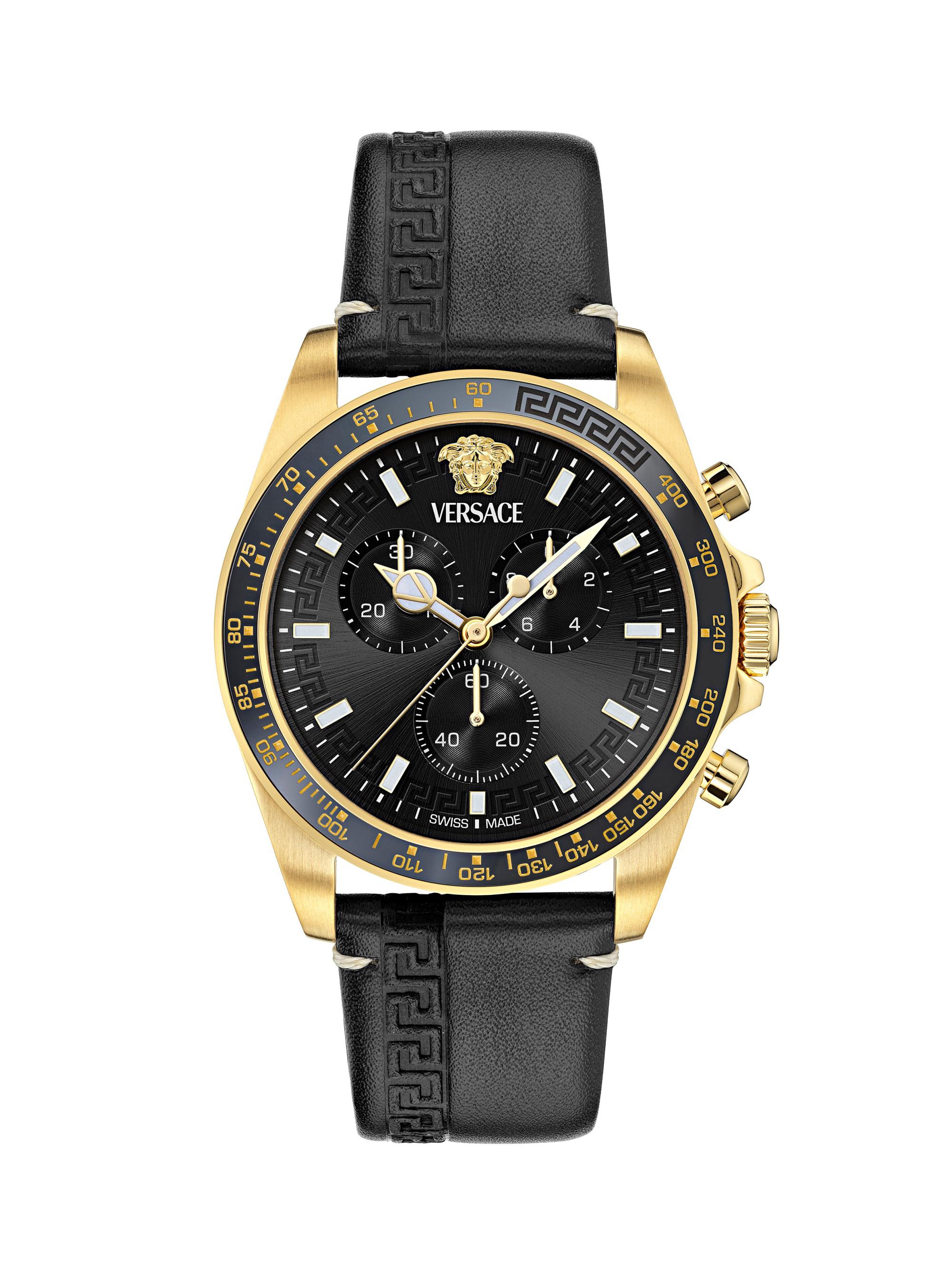 Versace Men's Greca Chrono Wave Goldtone & Leather Strap Watch/43MM - Yellow Gold