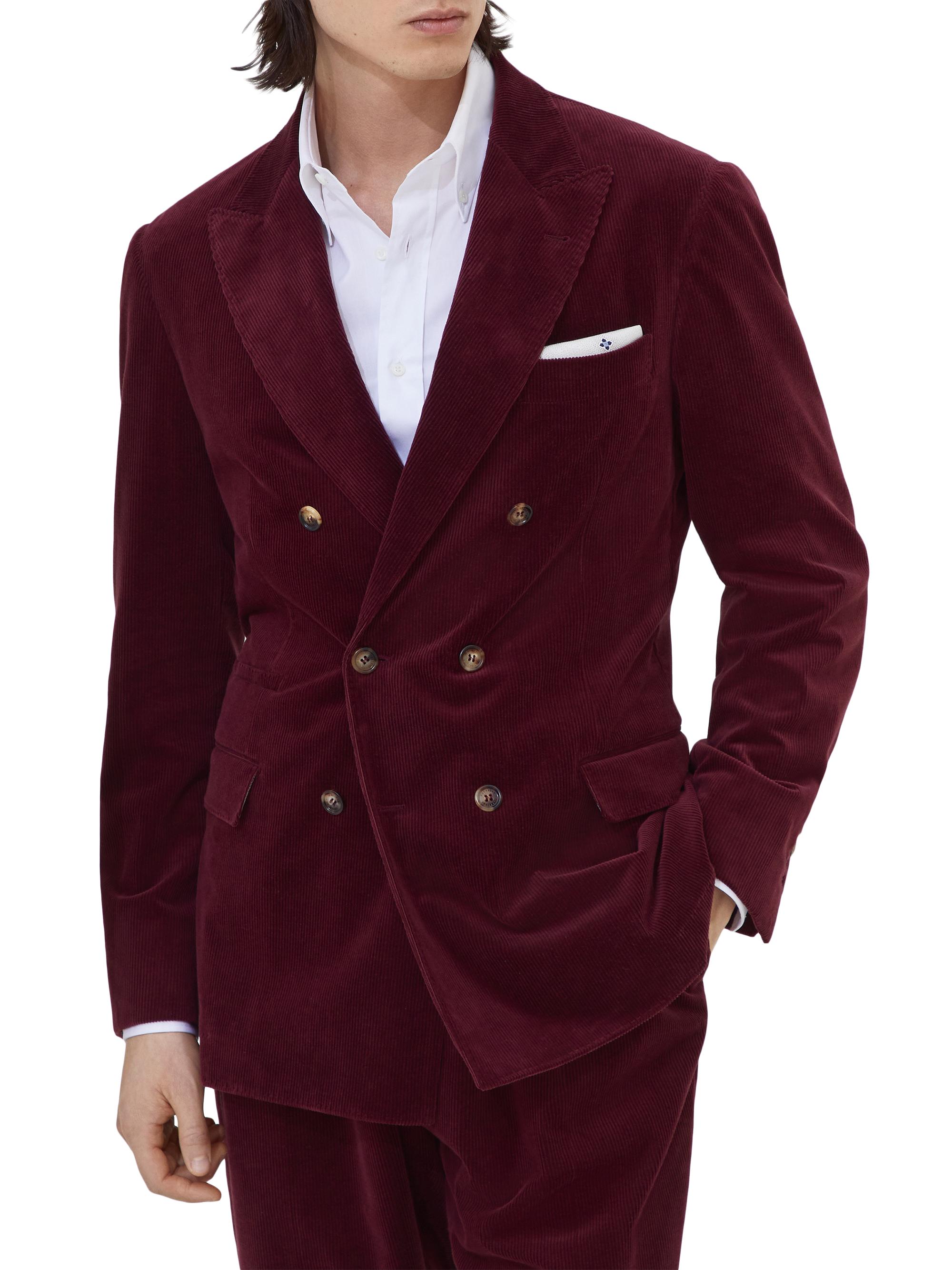 Brunello Cucinelli Men's Corduroy One and a Half Breasted Deconstructed Blazer - Amaranth Red