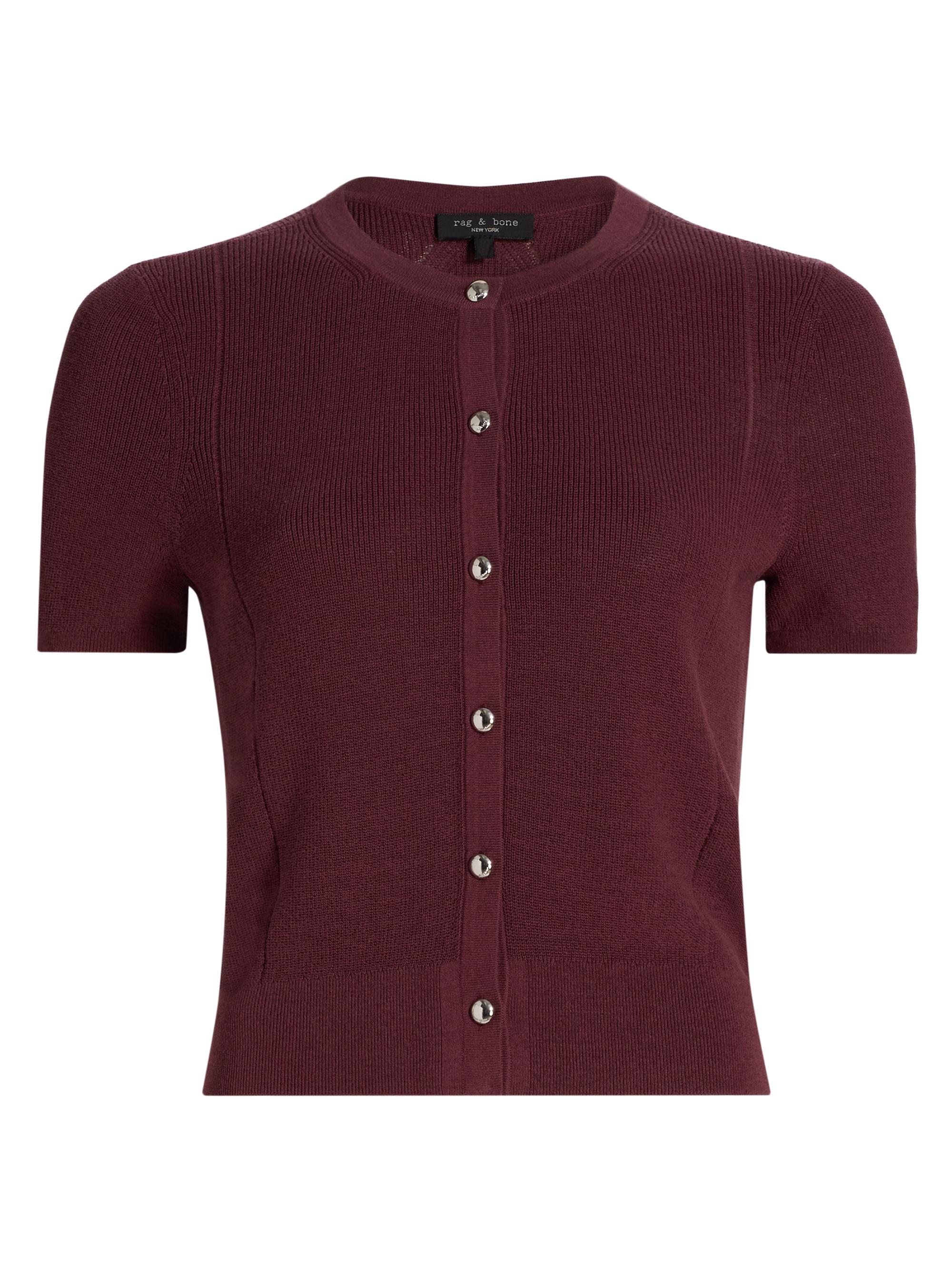 rag & bone Women's Dina Rib-Knit Cotton-Blend Cardigan - Prune