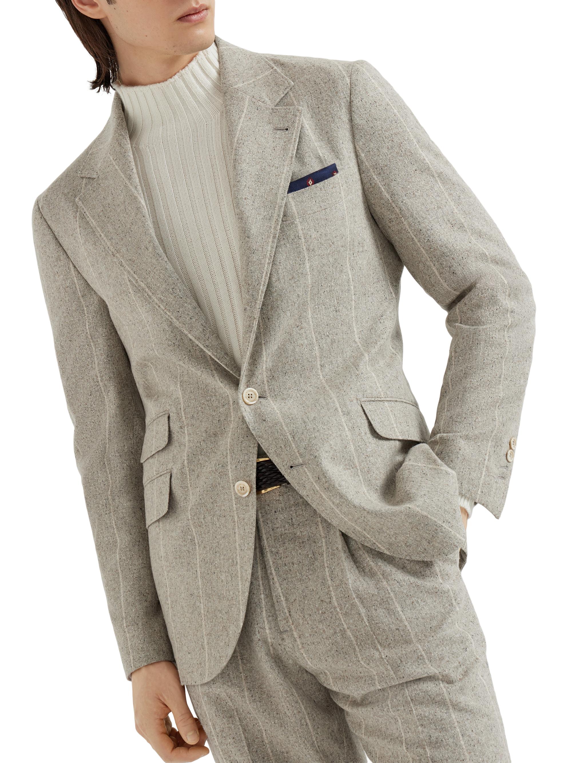 Brunello Cucinelli Men's Chalk Stripe Flannel Deconstructed Cavallo Blazer - Salt