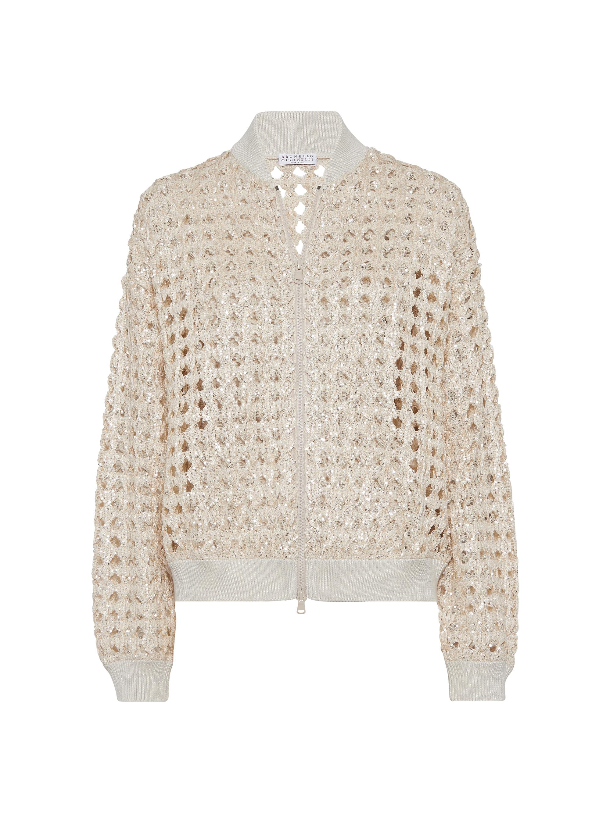 Brunello Cucinelli Women's Dazzling Zellige Embroidery Knit Bomber Jacket - Milk