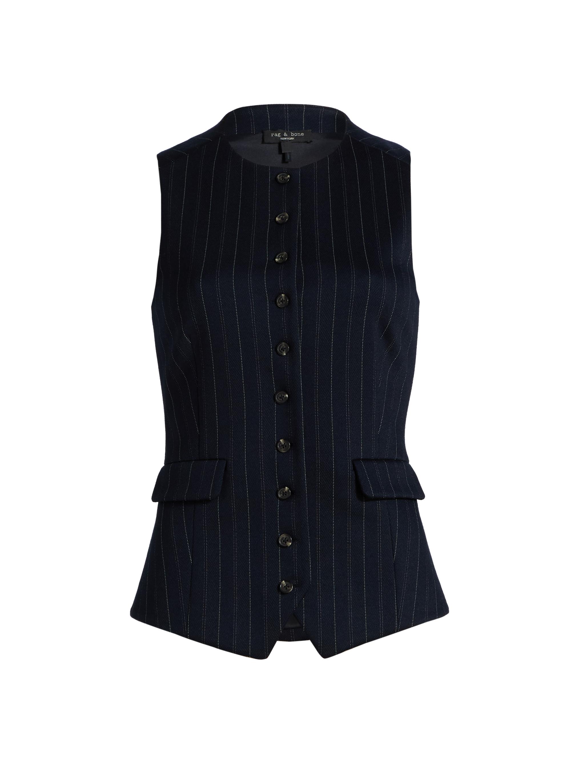 rag & bone Women's Irina Plaid Ponte Collarless Vest - Navy Multi