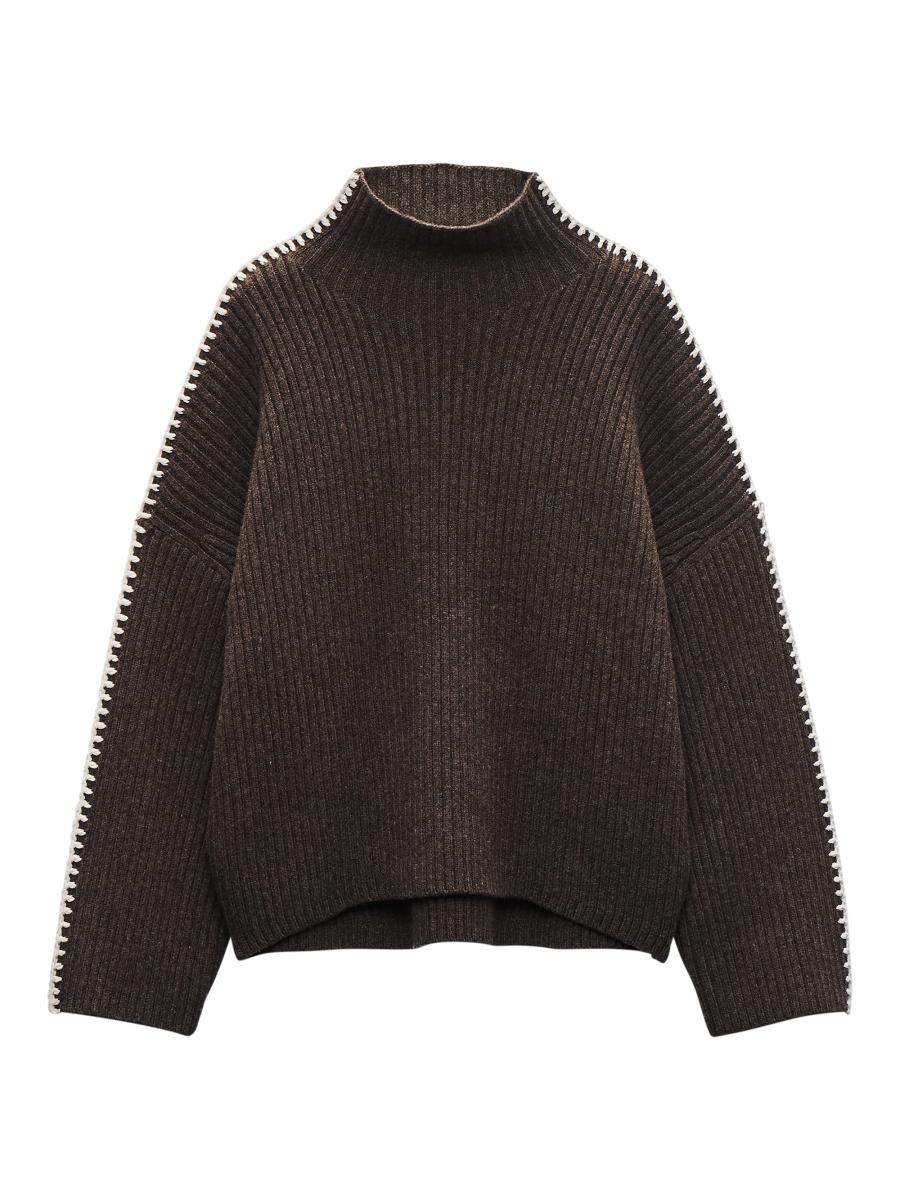 rag & bone Ingrid Wool Leather-Trim Turtleneck Sweater | Saks
