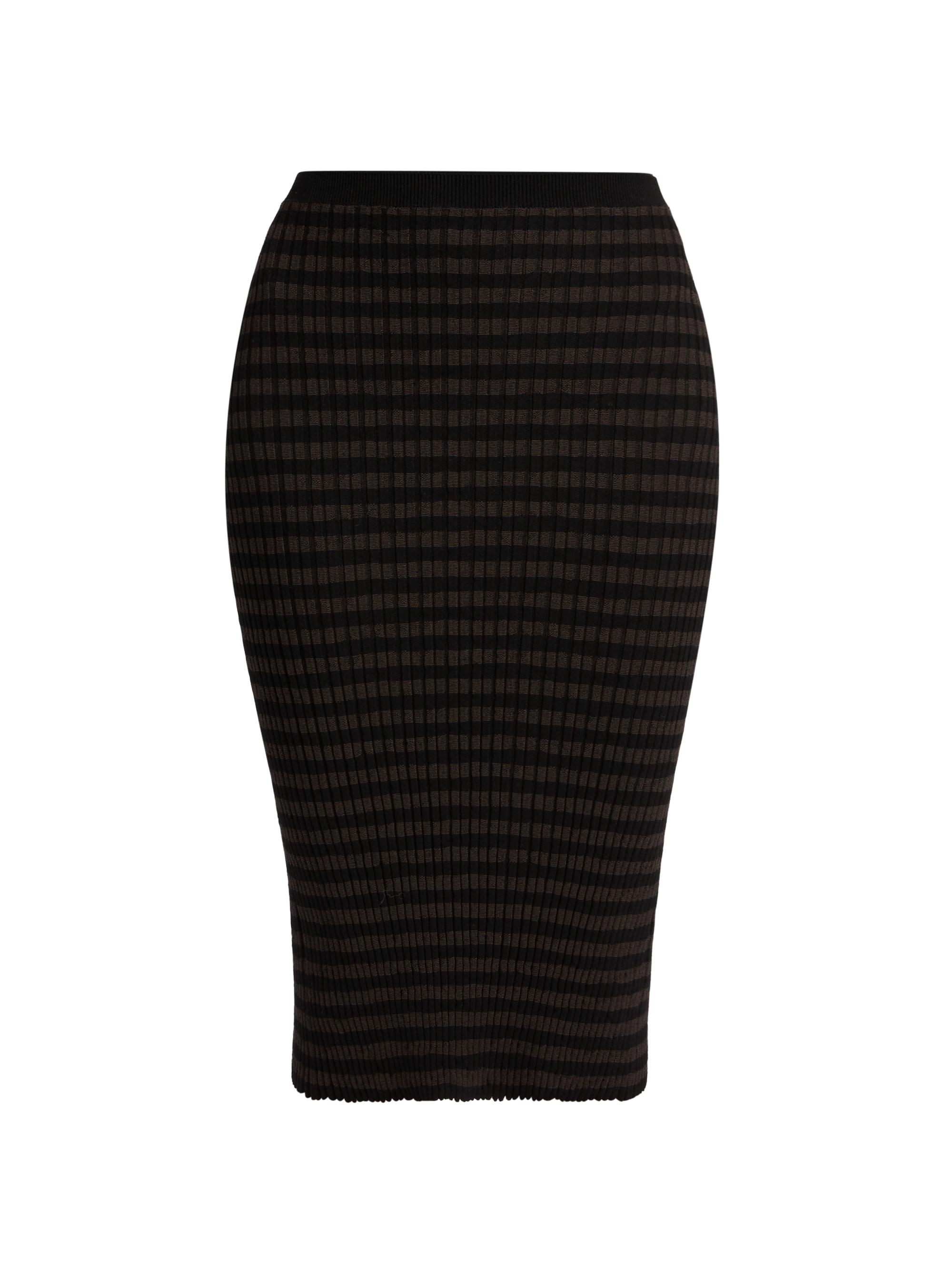 MM6 Maison Margiela Women's Striped Pencil Midi-Skirt - Black Brown