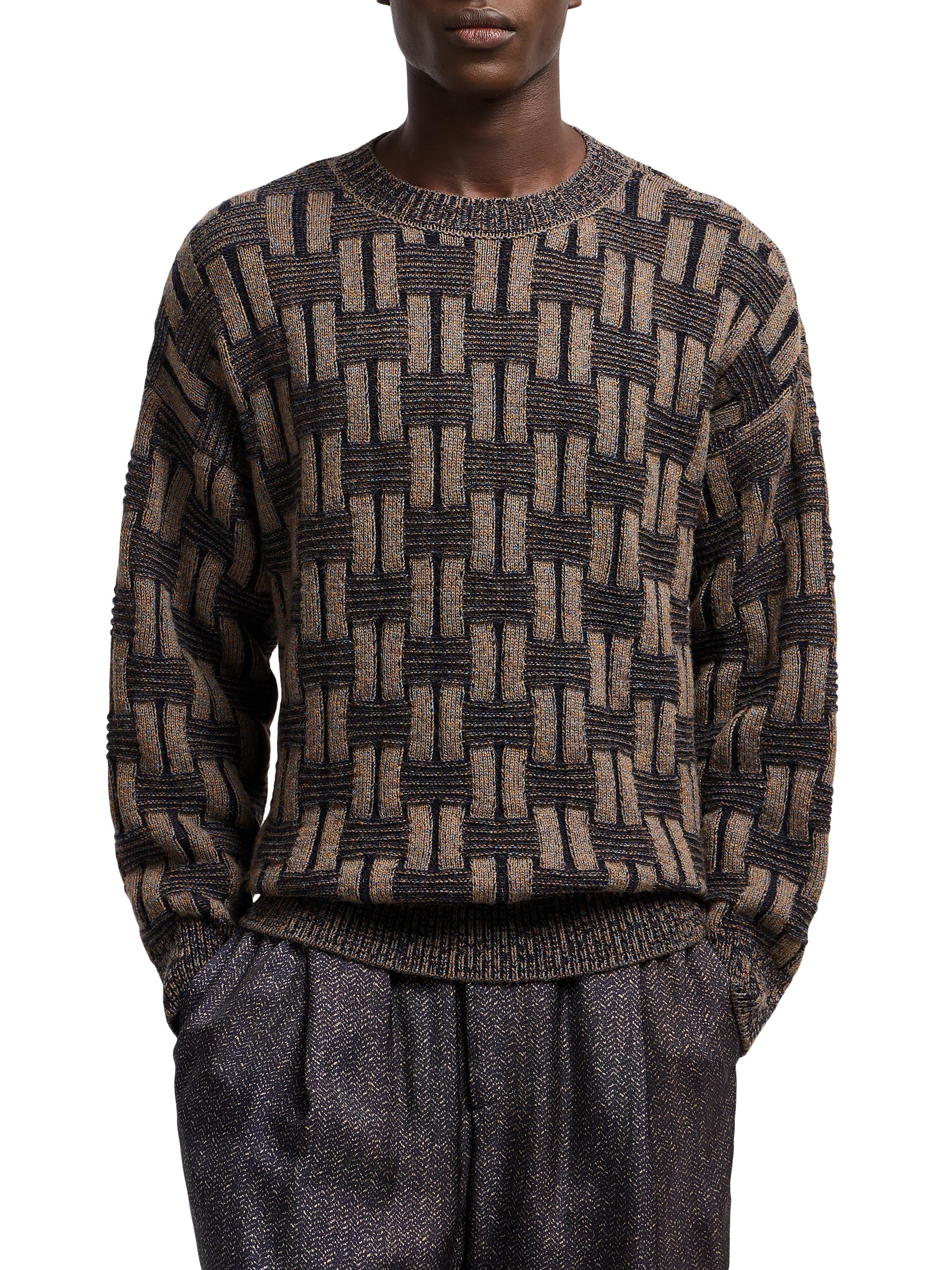 Giorgio Armani Geometric Camel Wool Crewneck Sweater | Saks Fifth