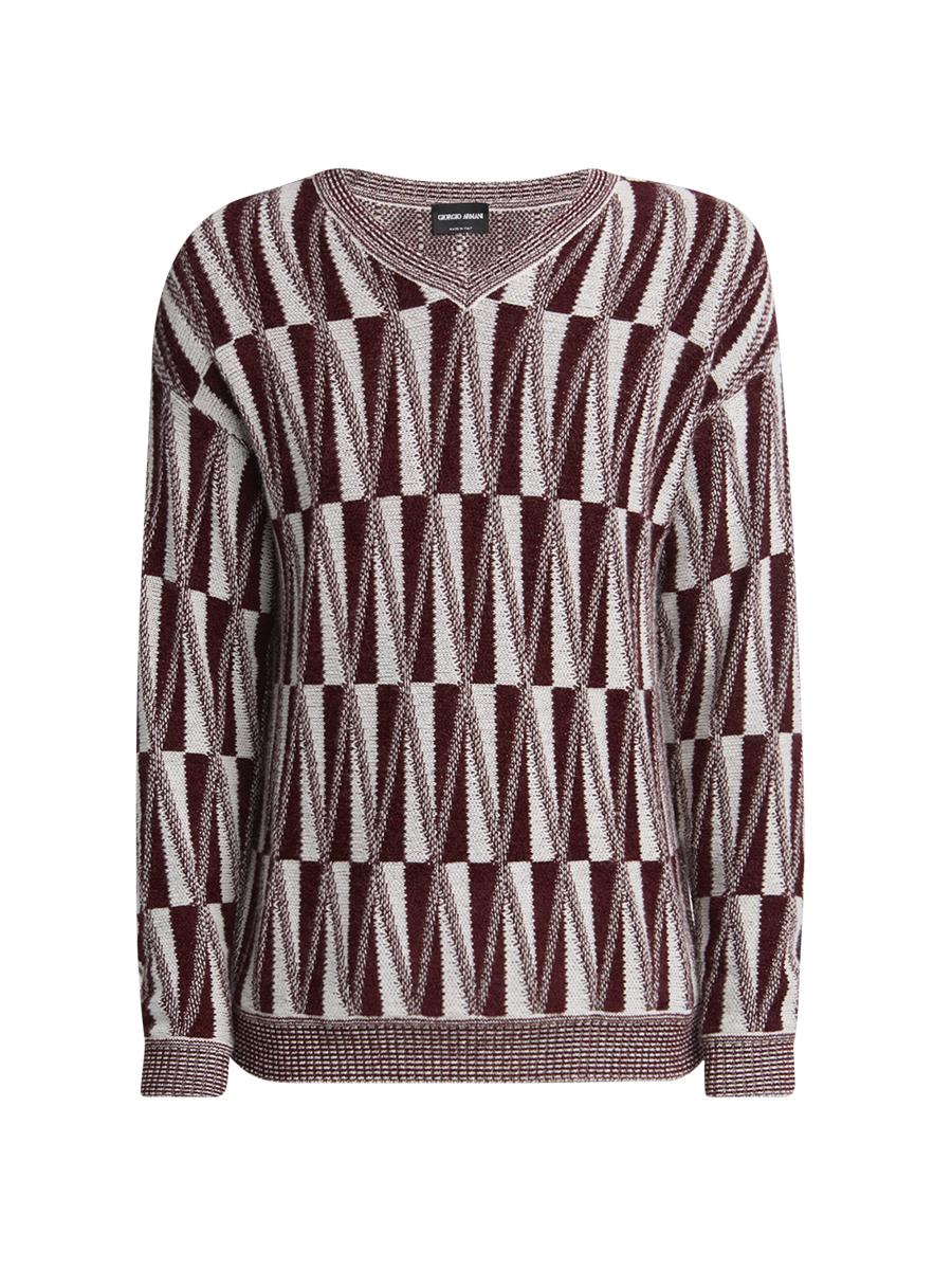 Giorgio Armani Jacquard Stitch Cashmere Blend V-Neck Sweater