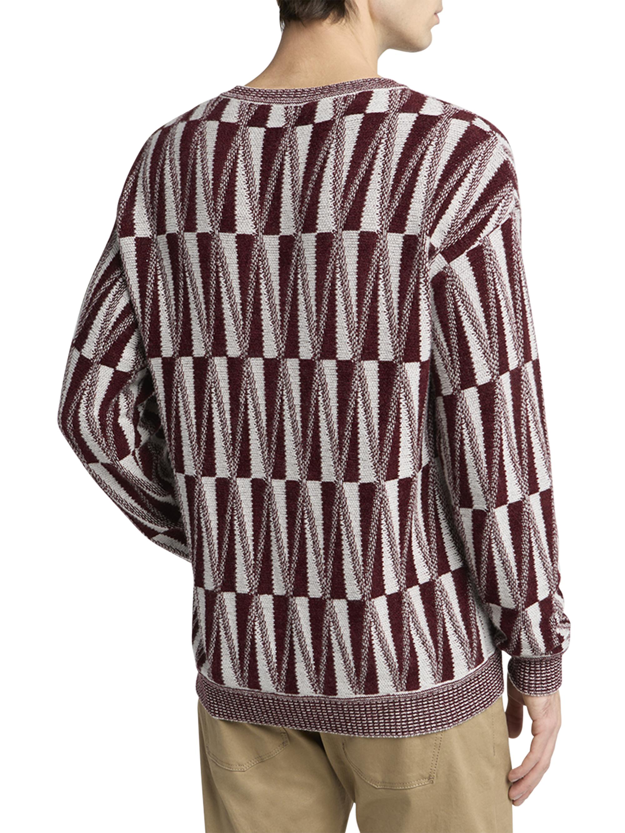 Giorgio Armani Men's Jacquard Stitch Cashmere Blend V-Neck Sweater - Fancy Ruby | Thumbnail 4