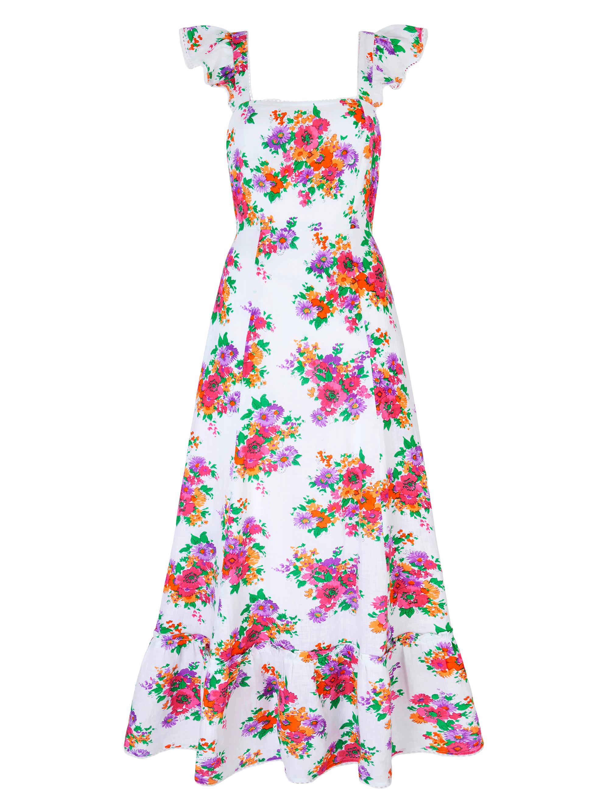Pink City Prints Women's Vintage Bouquet Mae Dress - White