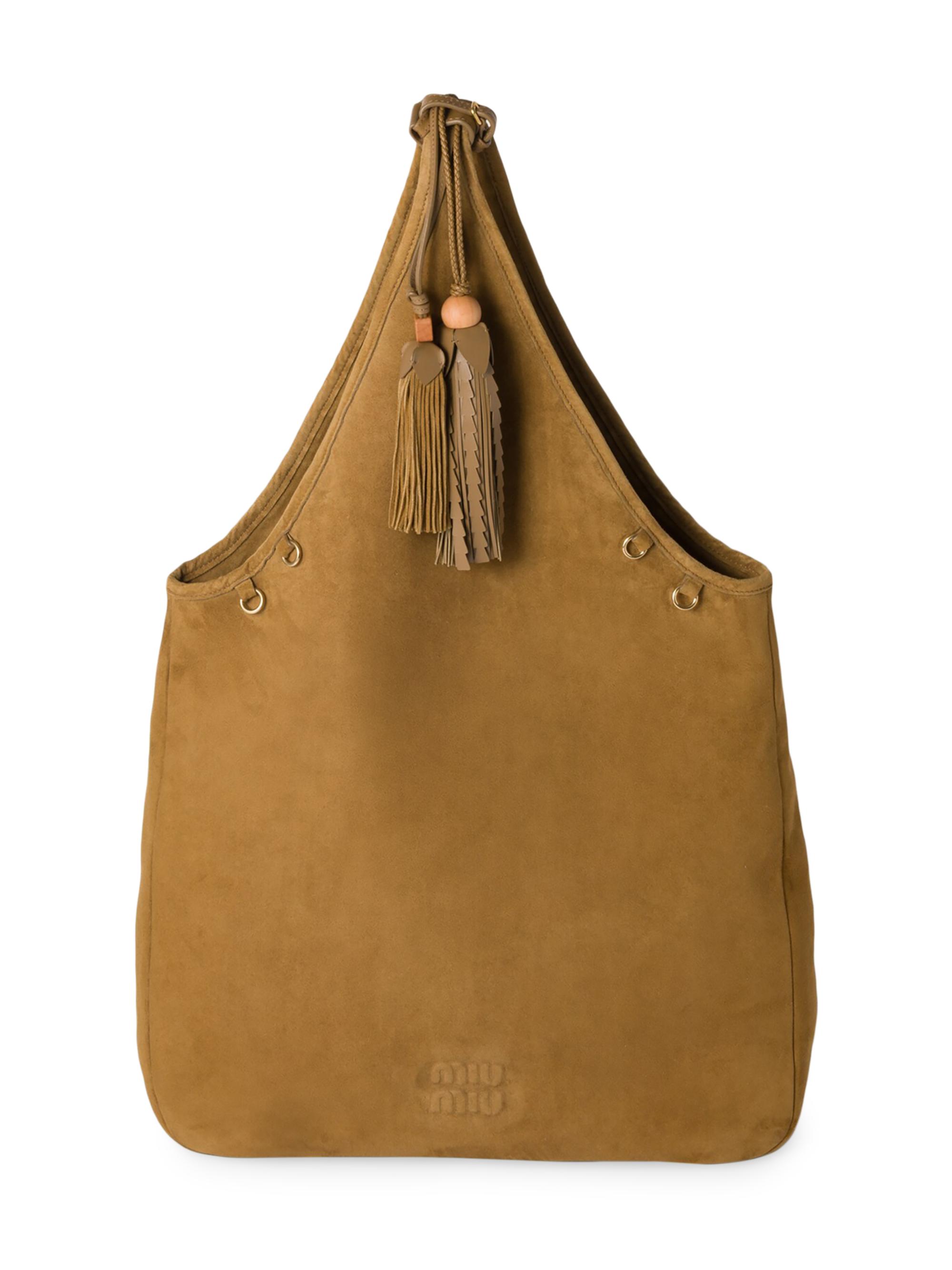 Miu Miu Women's Suede Top Handle Bag with Tassels - Brown