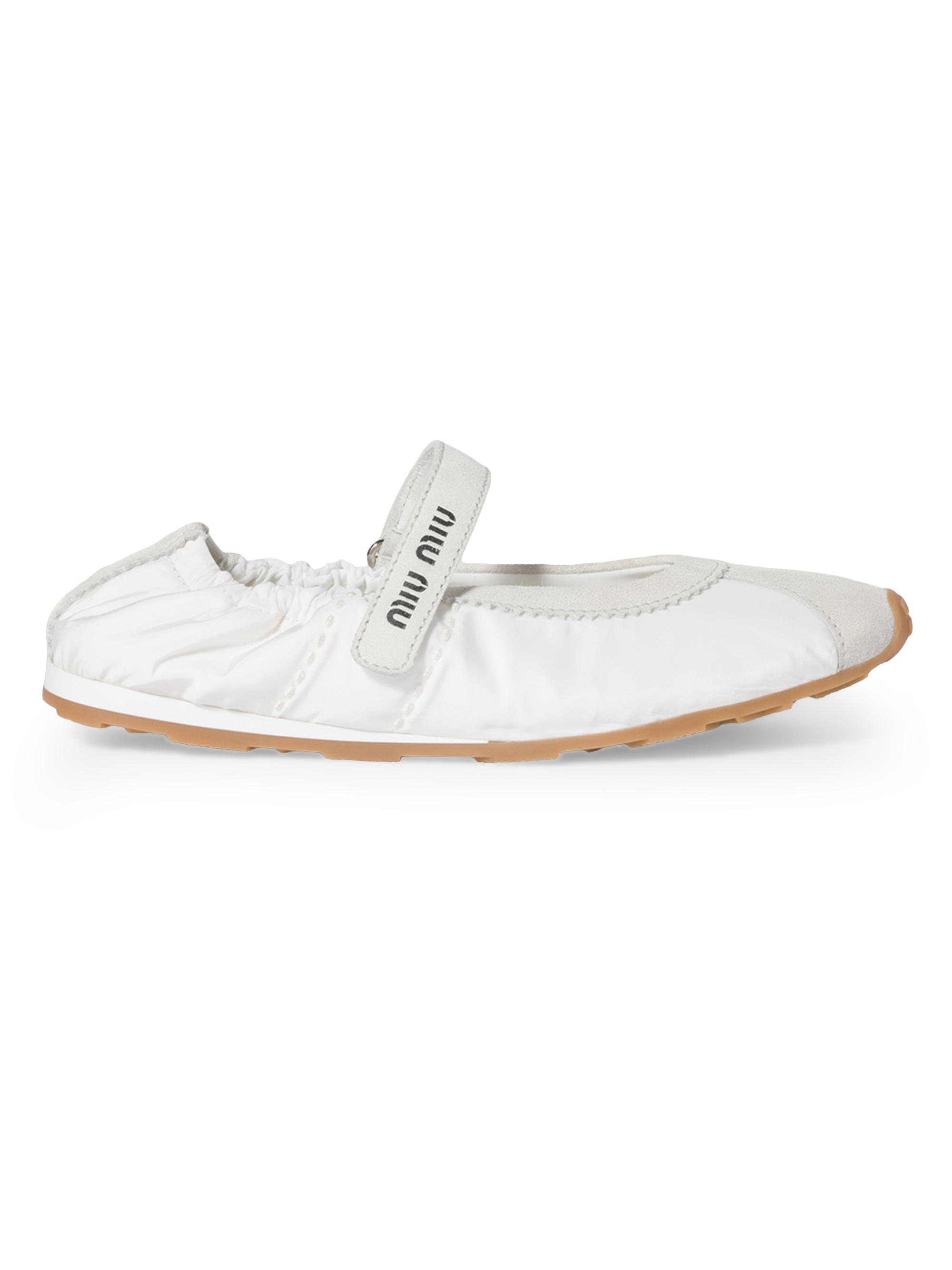 Miu Miu Women's Plume Technical Fabric and Suede Ballerinas - White