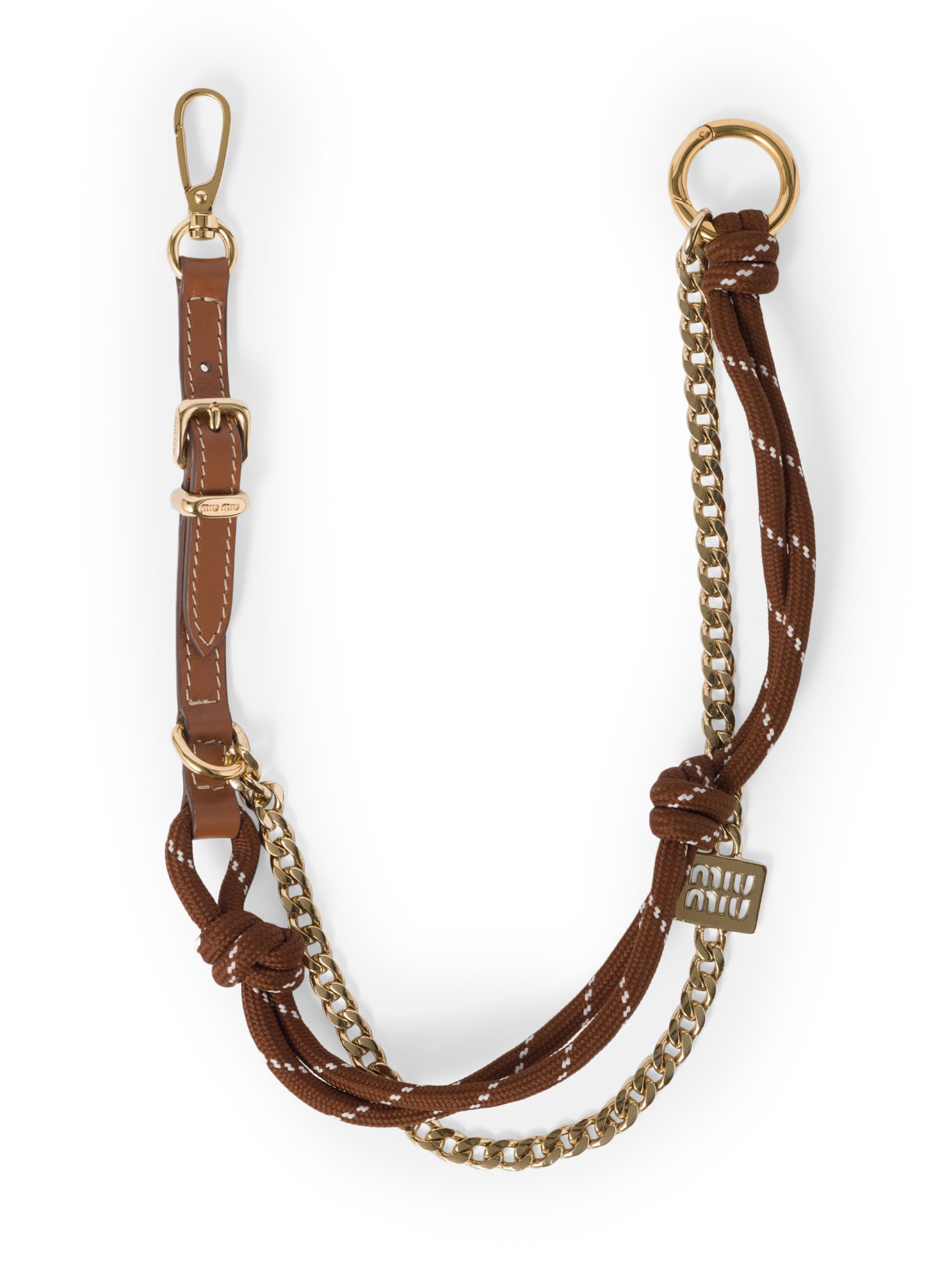 Miu Miu Women's Leather, Cord, and Metal Trick Bag Accessory - Brown