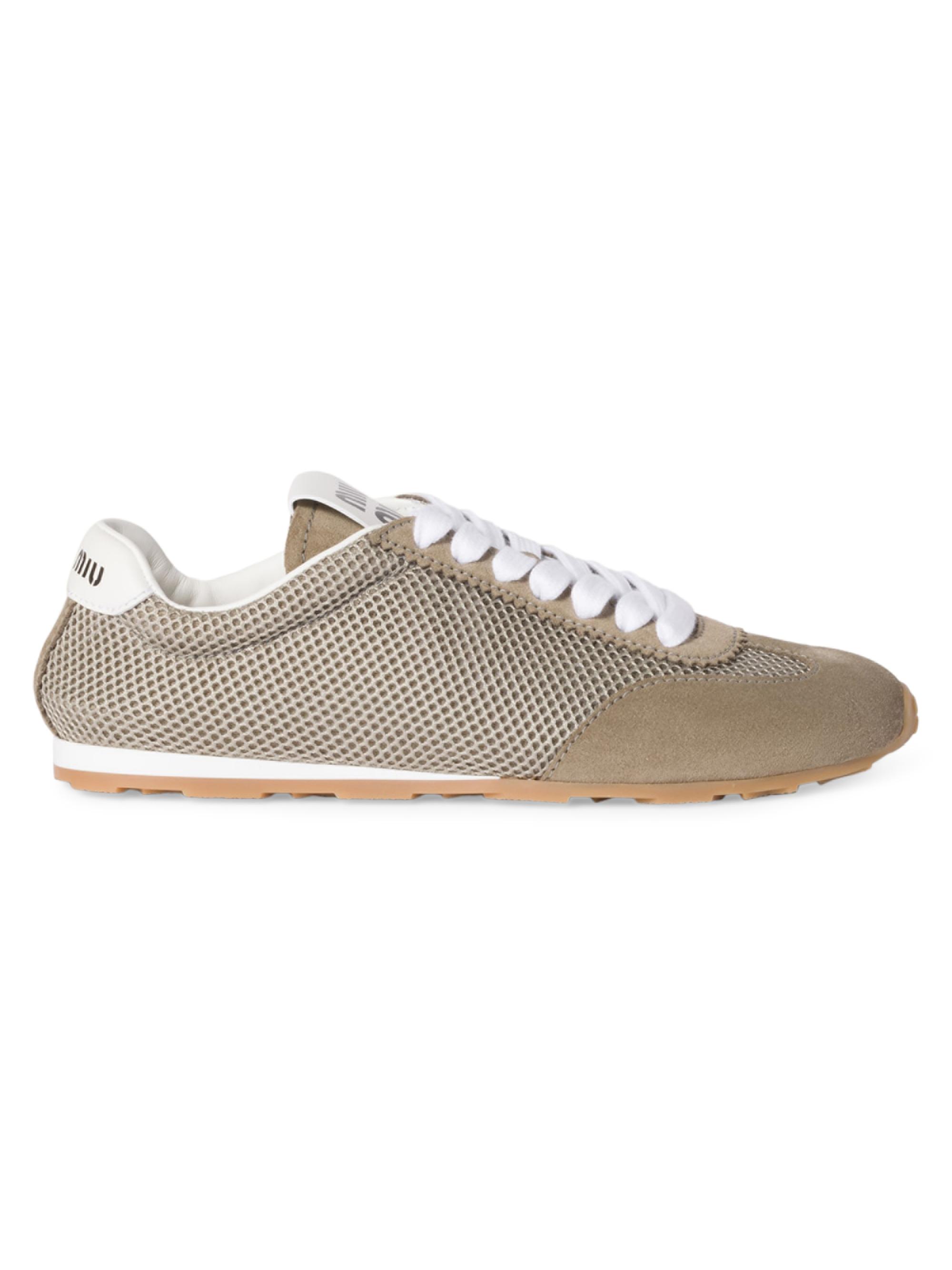 Miu Miu Women's Plume Mesh and Suede Sneakers - White