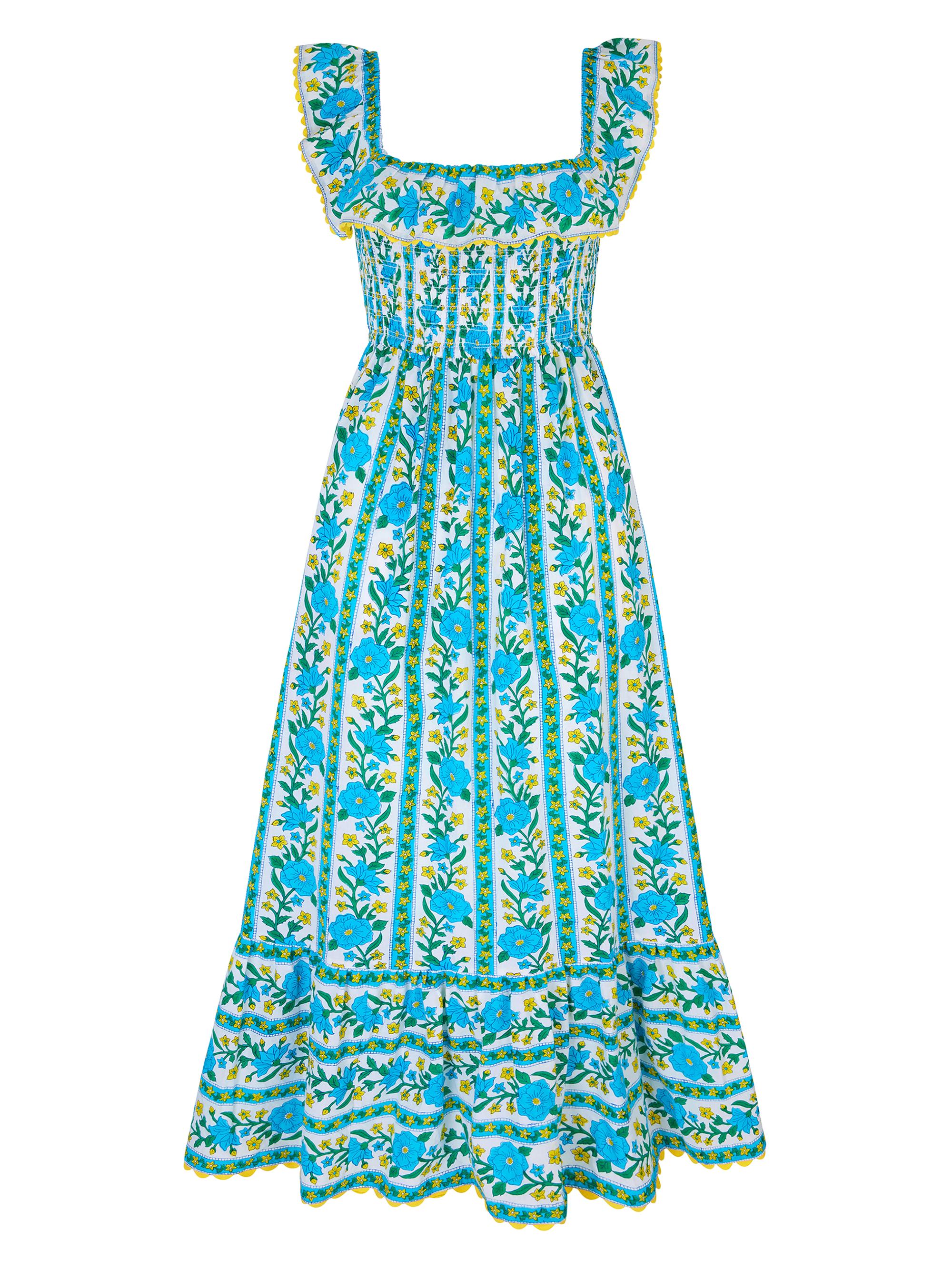 Pink City Prints Women's Hibiscus Border Carrie Dress - Blue