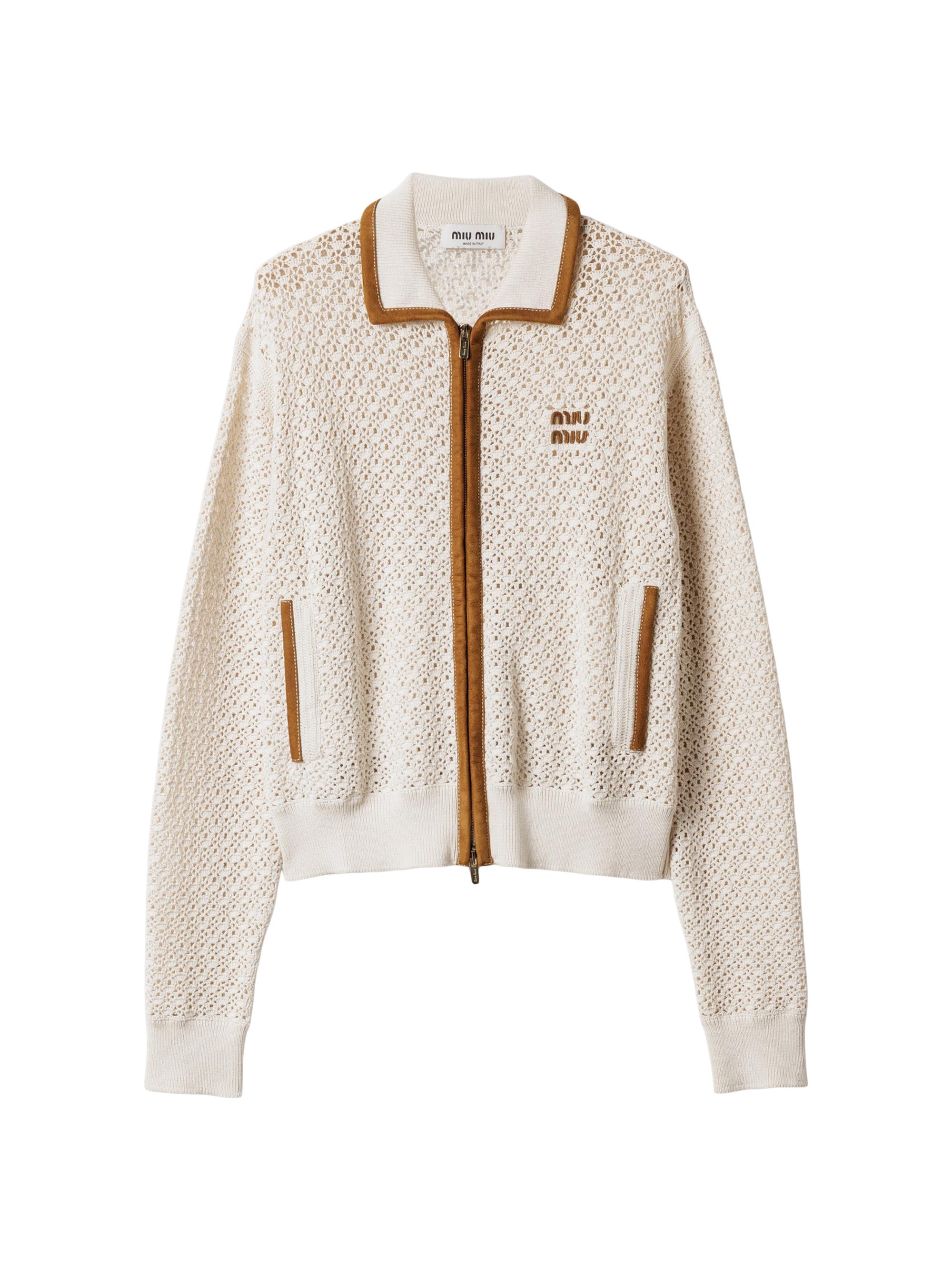 Miu Miu Women's Cotton and Suede Cardigan - Beige Khaki
