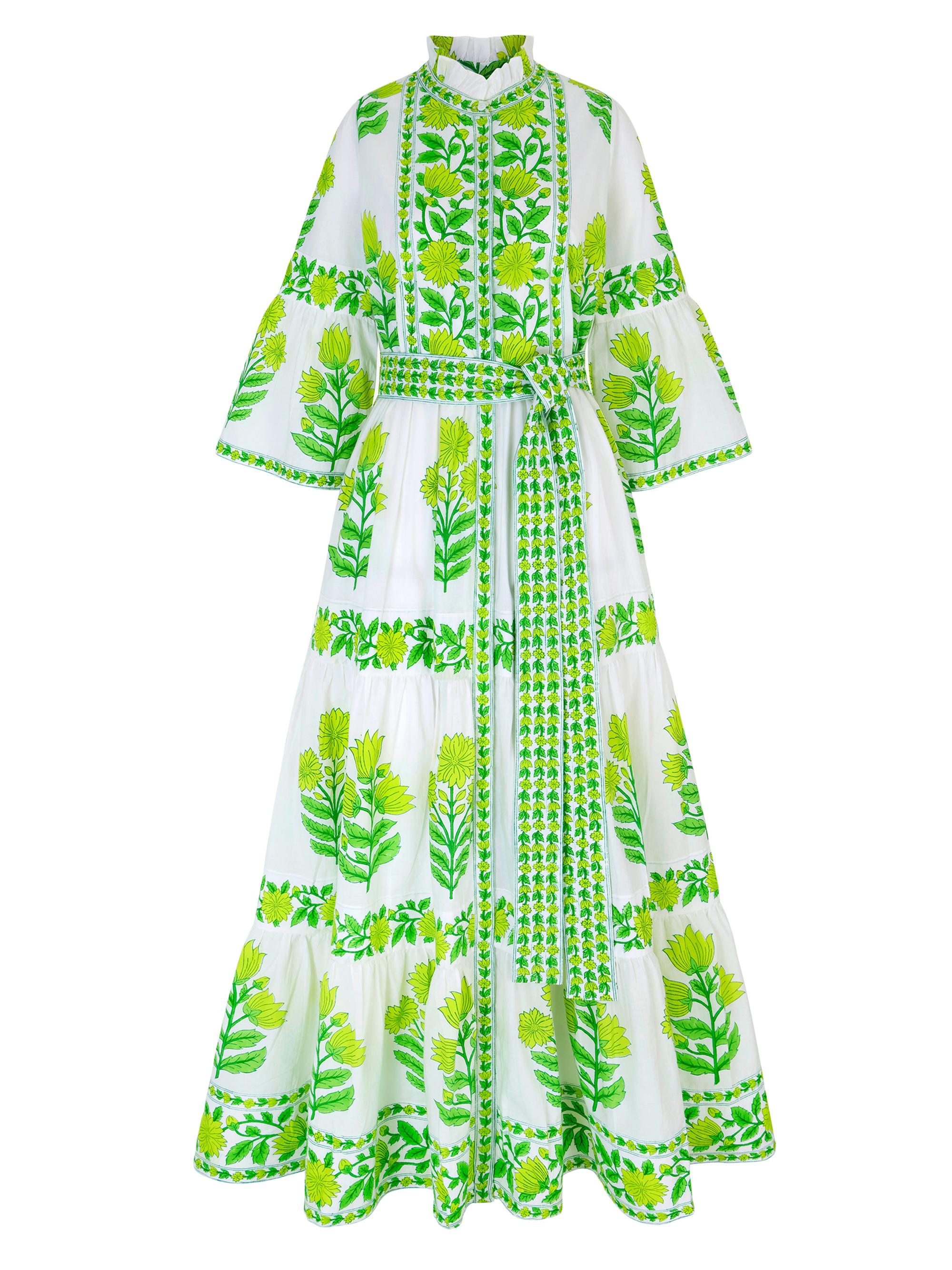 Pink City Prints Women's Lime Botanics Gemma Dress - Green