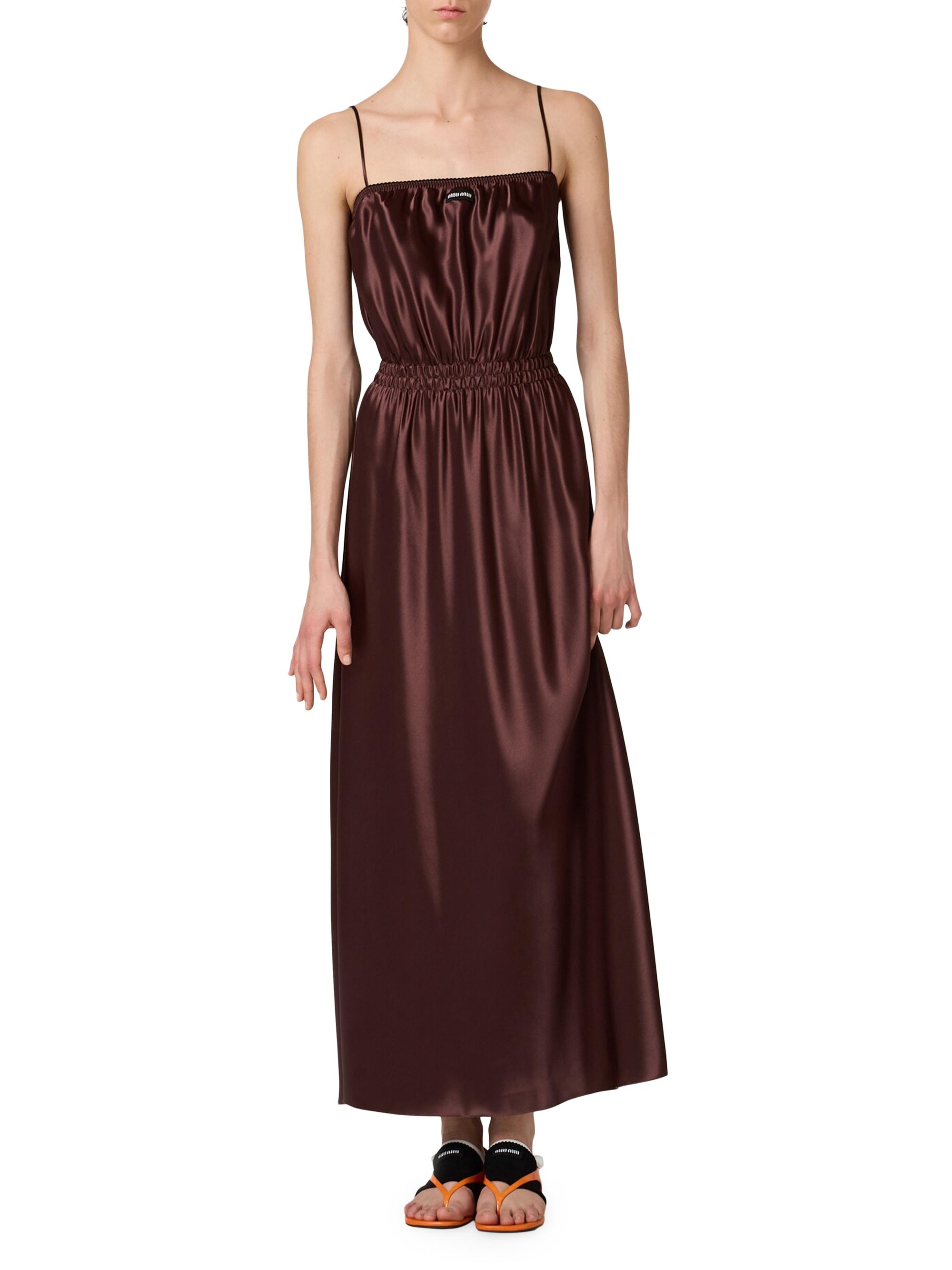 Miu Miu Long Satin Dress, Woman, Cocoa Brown, Size 42