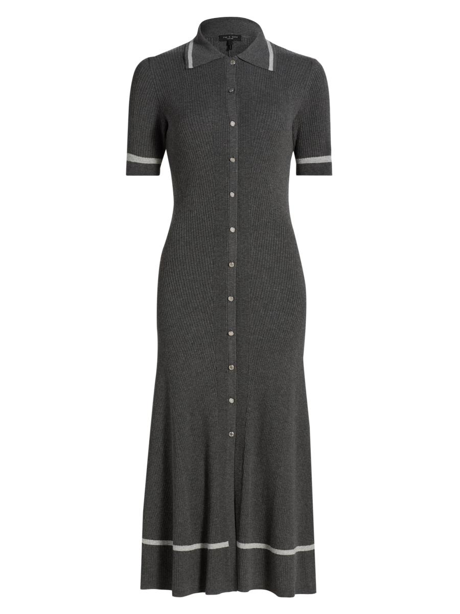 Rag & Bone Women's Kassy Rib-knit Polo Midi-dress In Gray