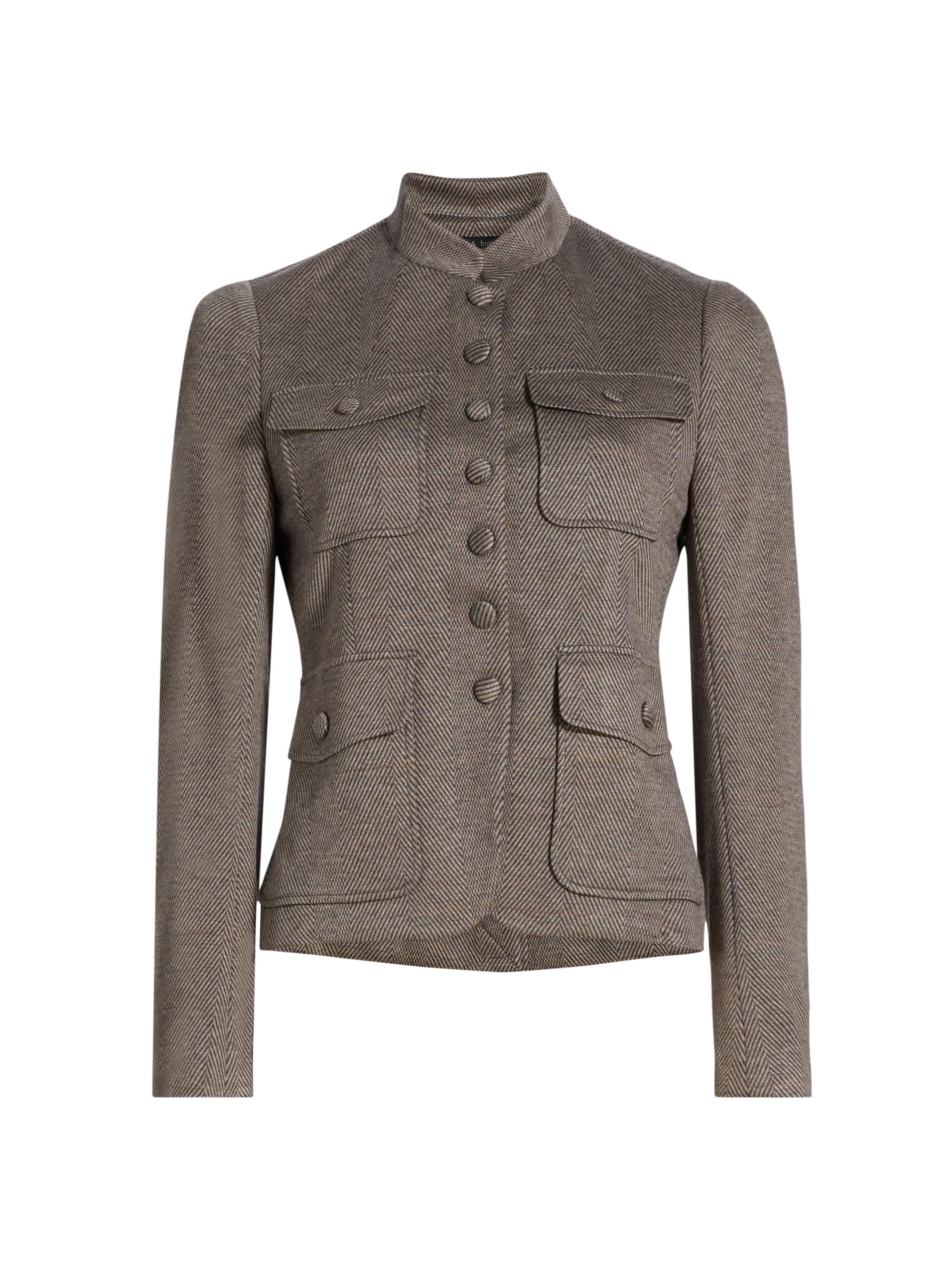 rag & bone Women's Mercer Herringbone Button-Down Blazer - Brown Multi