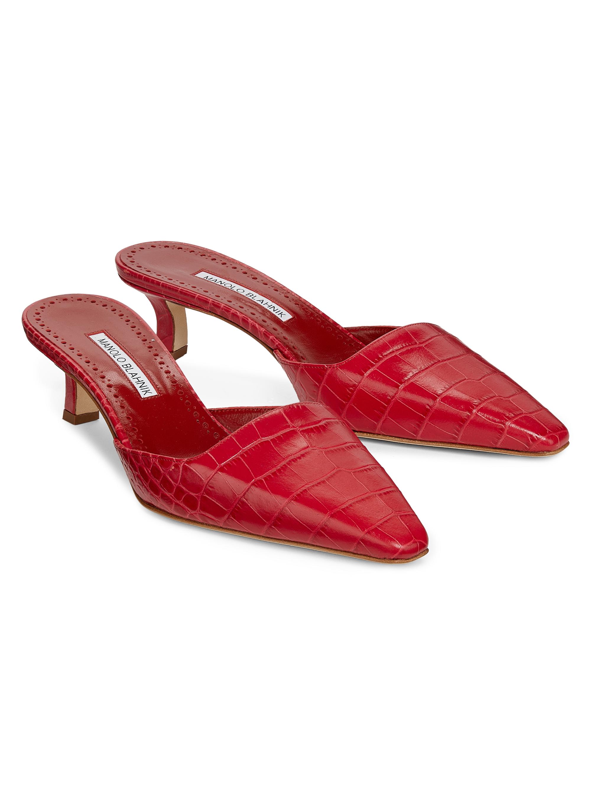 Manolo Blahnik Croc-Embossed Leather Mules | Saks Fifth Avenue