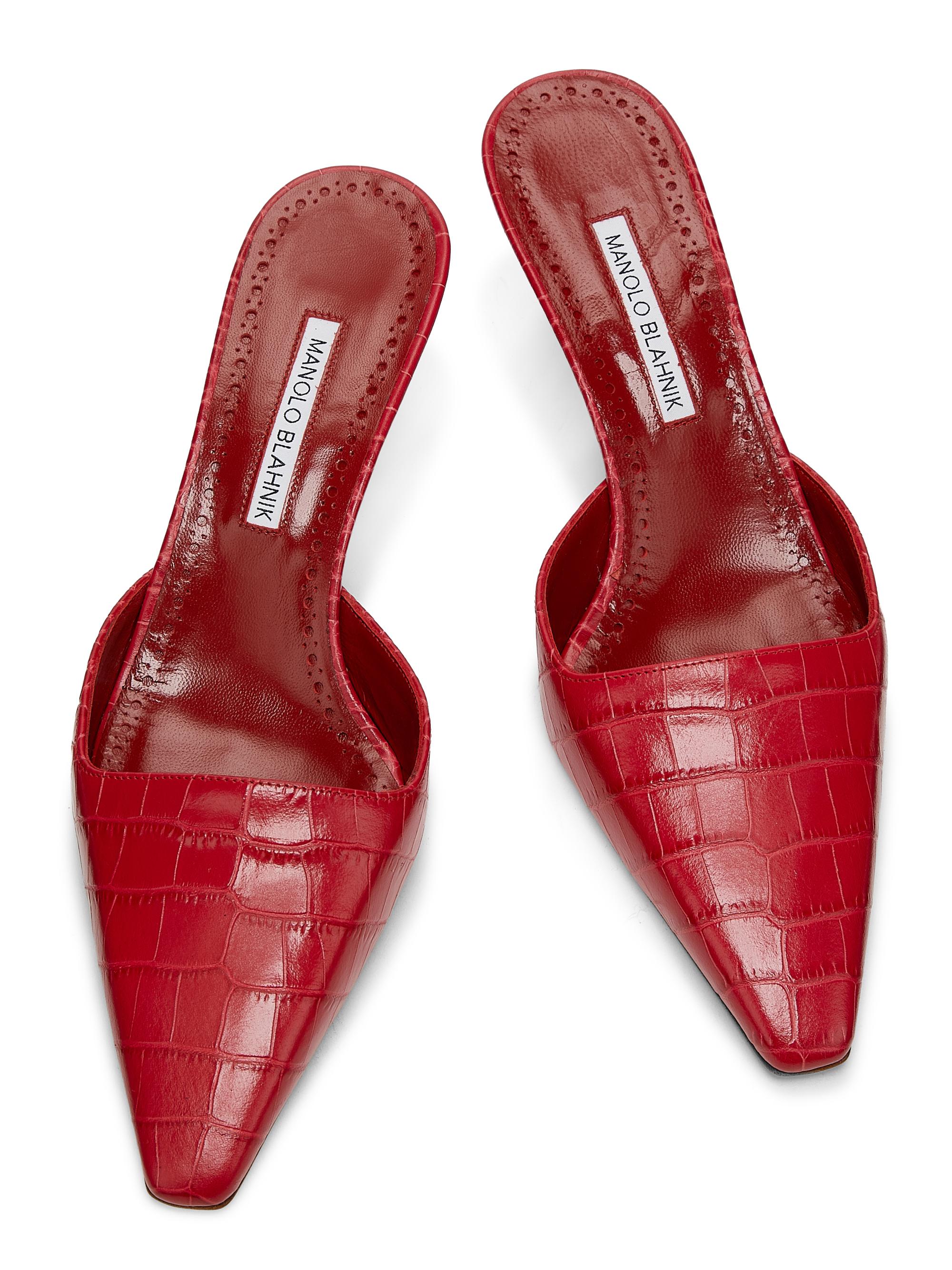 Manolo Blahnik Croc-Embossed Leather Mules | Saks Fifth Avenue