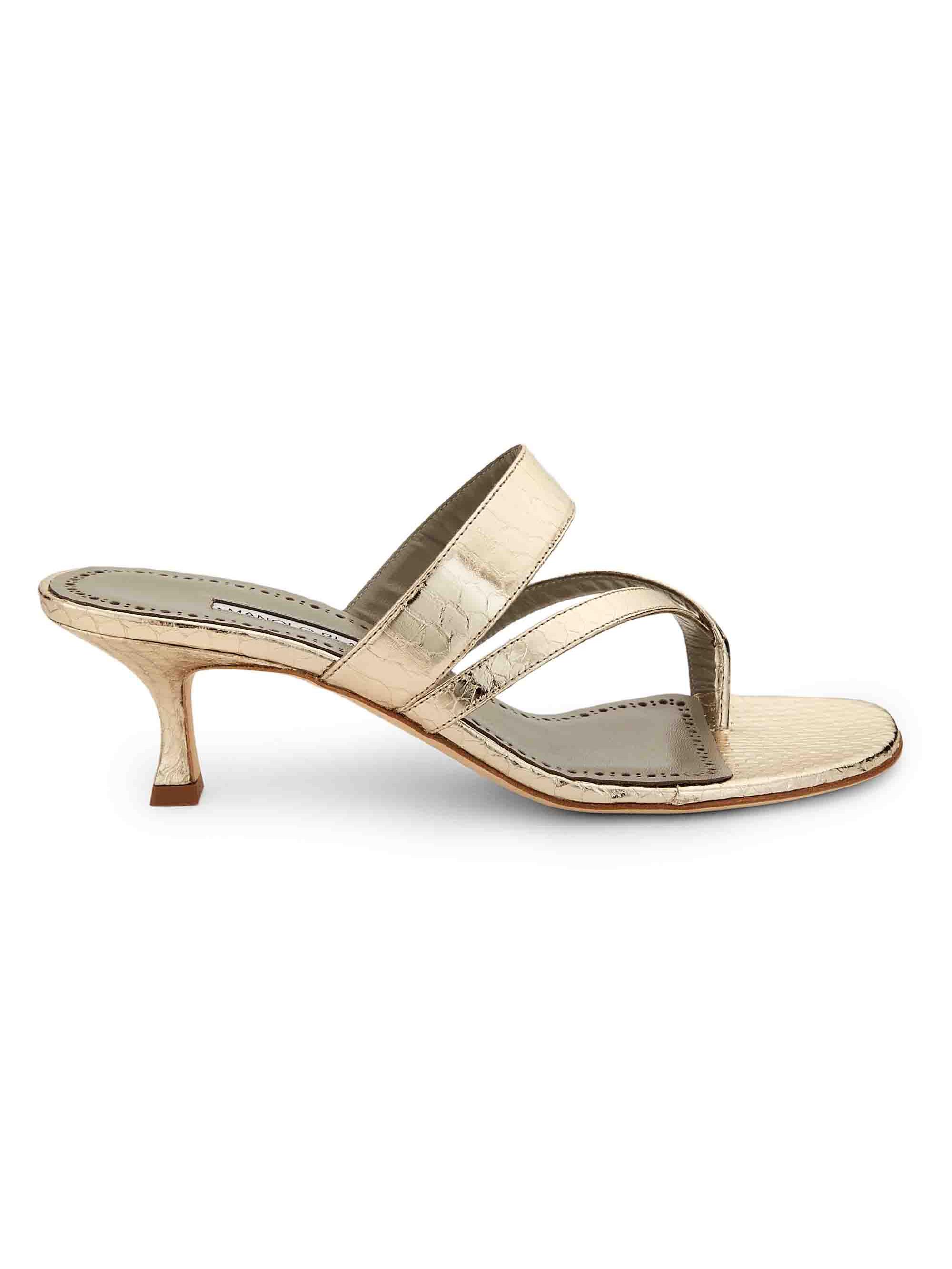 Manolo Blahnik Women's Susa Snake-Embossed Leather Sandals - Gold