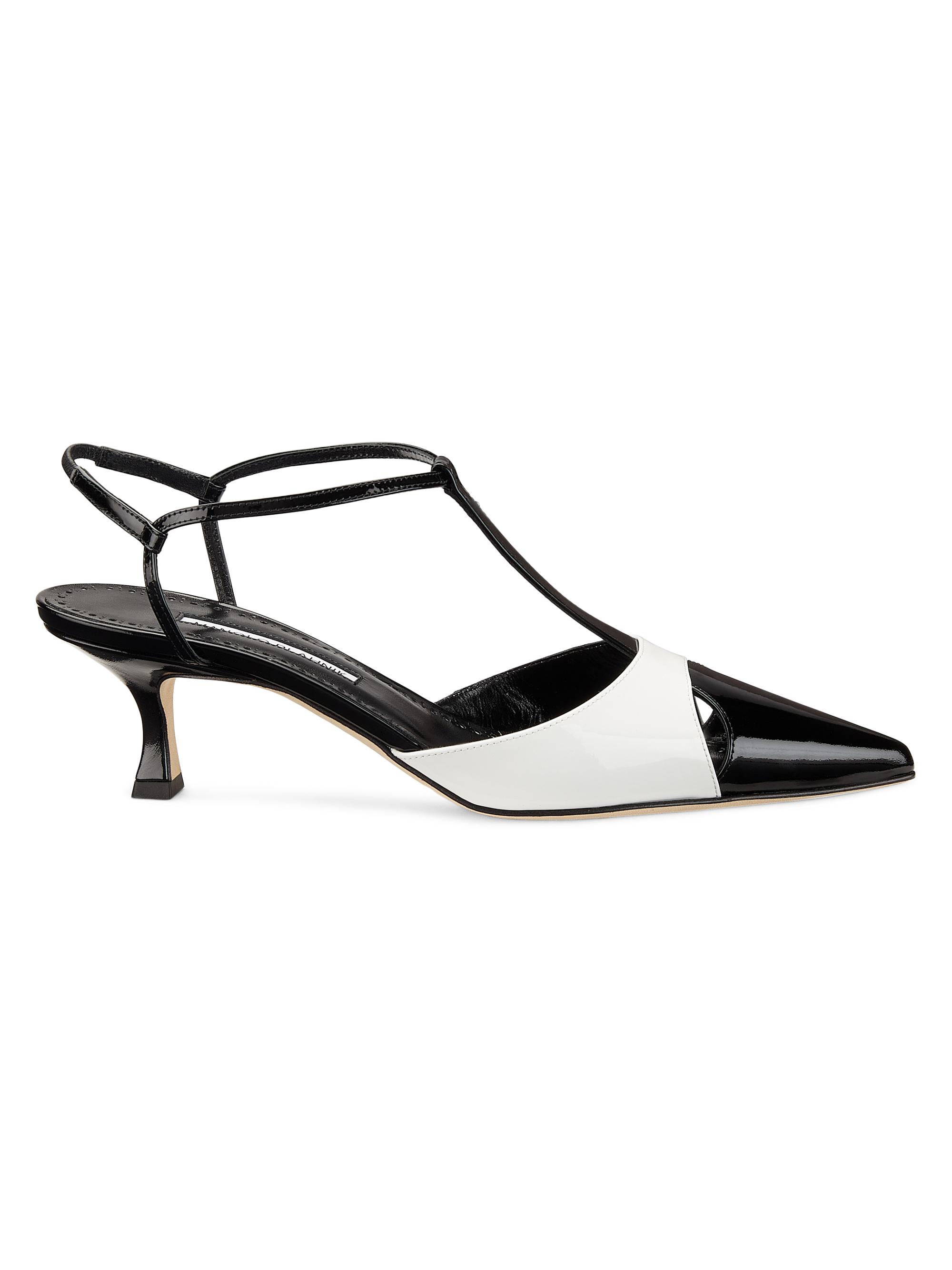Manolo Blahnik Women's Turgimod 50MM Leather T-Strap Pumps - Black White