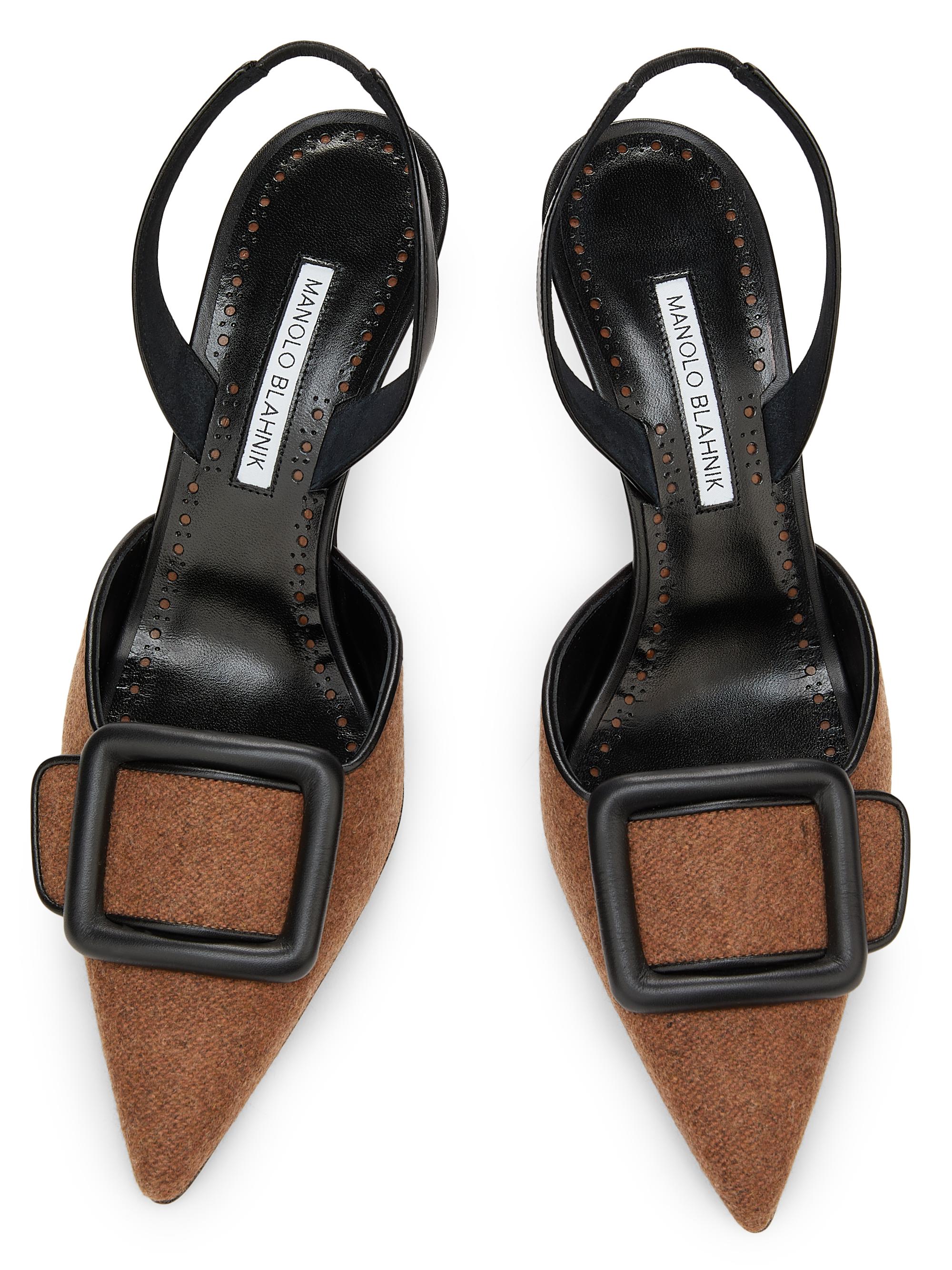 靴 MANOLO BLAHNIK MAYSLI 37 Manolo Blahnik Maysli Basketweave Denim 70MM Slingback Pumps