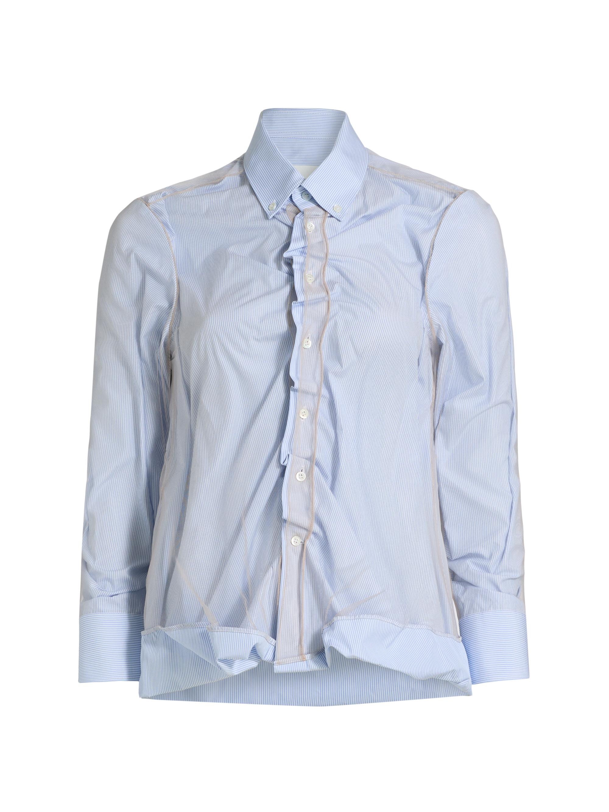 Maison Margiela Women's Crinkled Stripe Cotton Button-Down Shirt - Light Blue Stripe