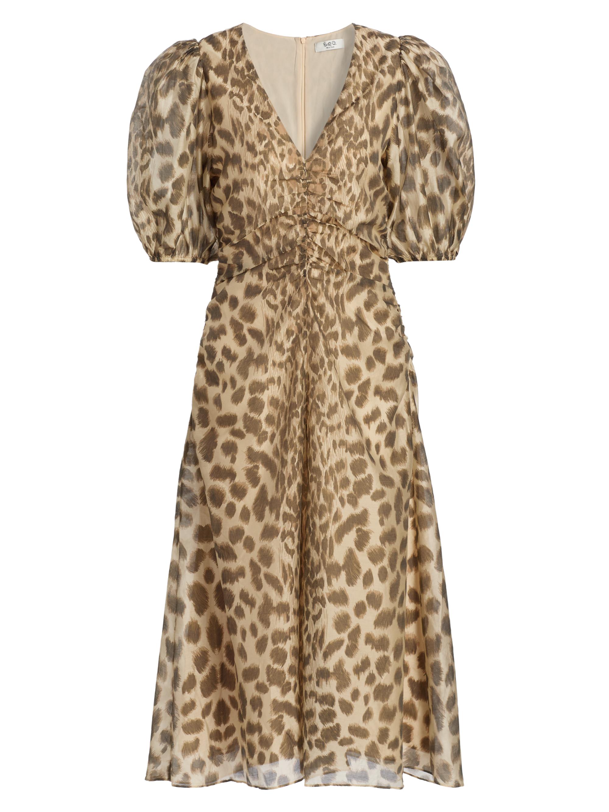 Sea Women's Claude Leopard-Print Puff-Sleeve Midi-Dress - Cream