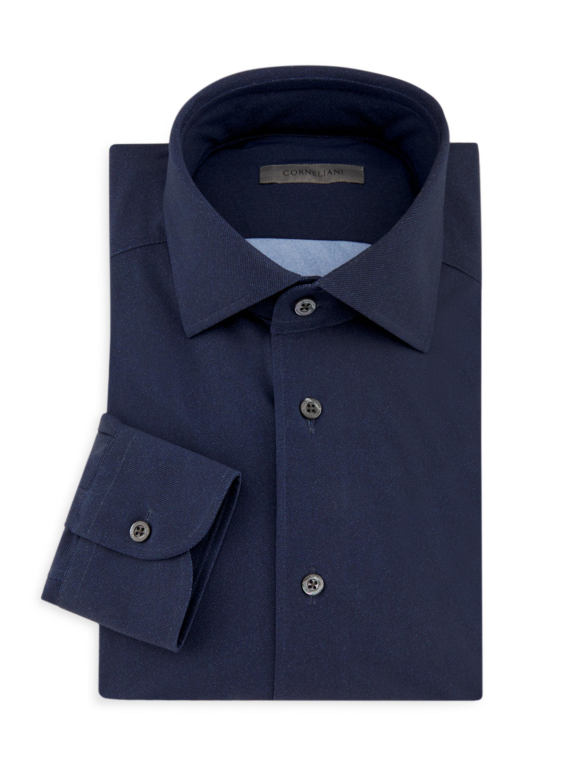 Corneliani Men's P178 Diagonal Tech Shirt - Navy