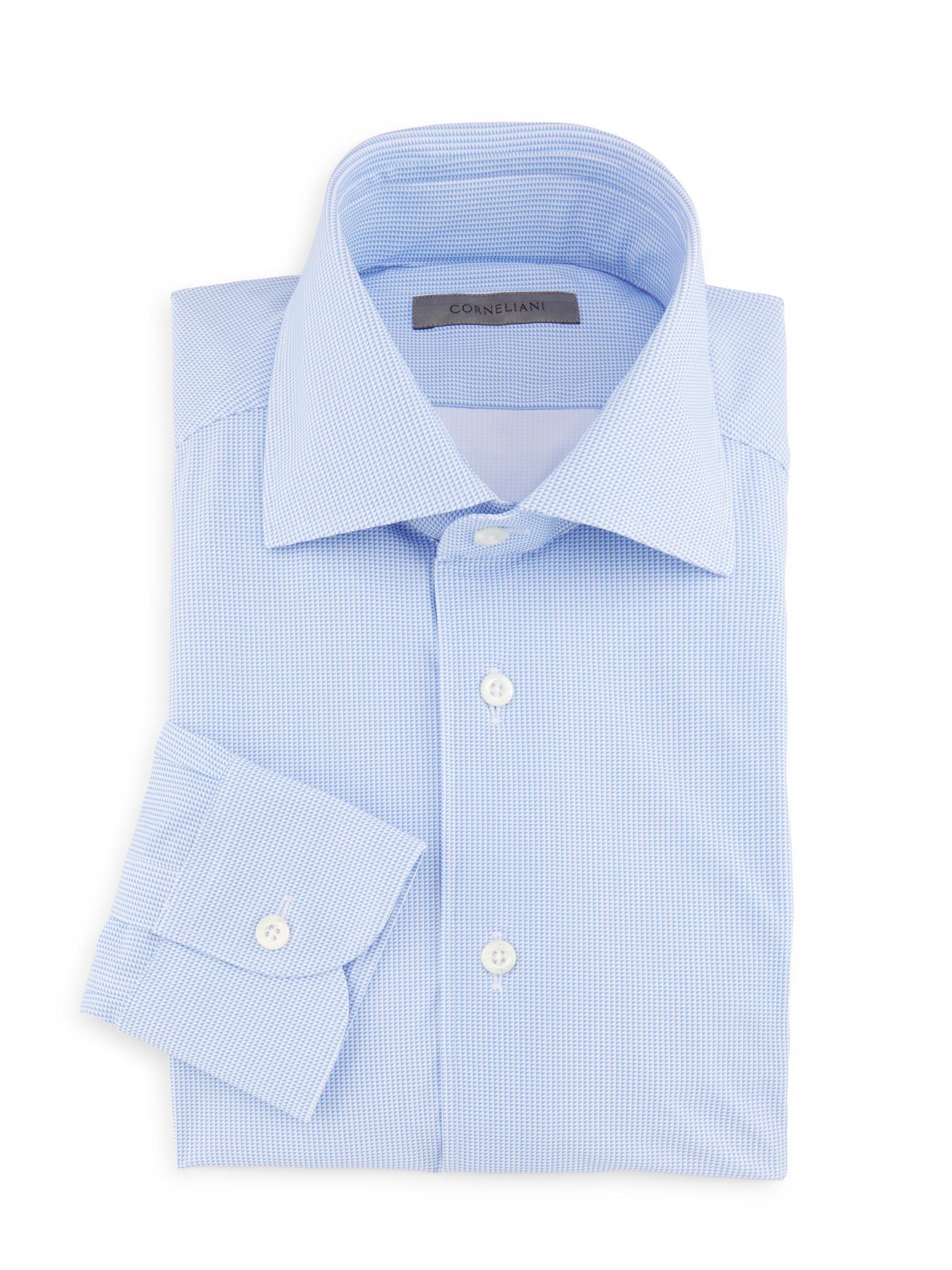 Corneliani Men's P178 Diamond Tech Shirt - Blue Micro